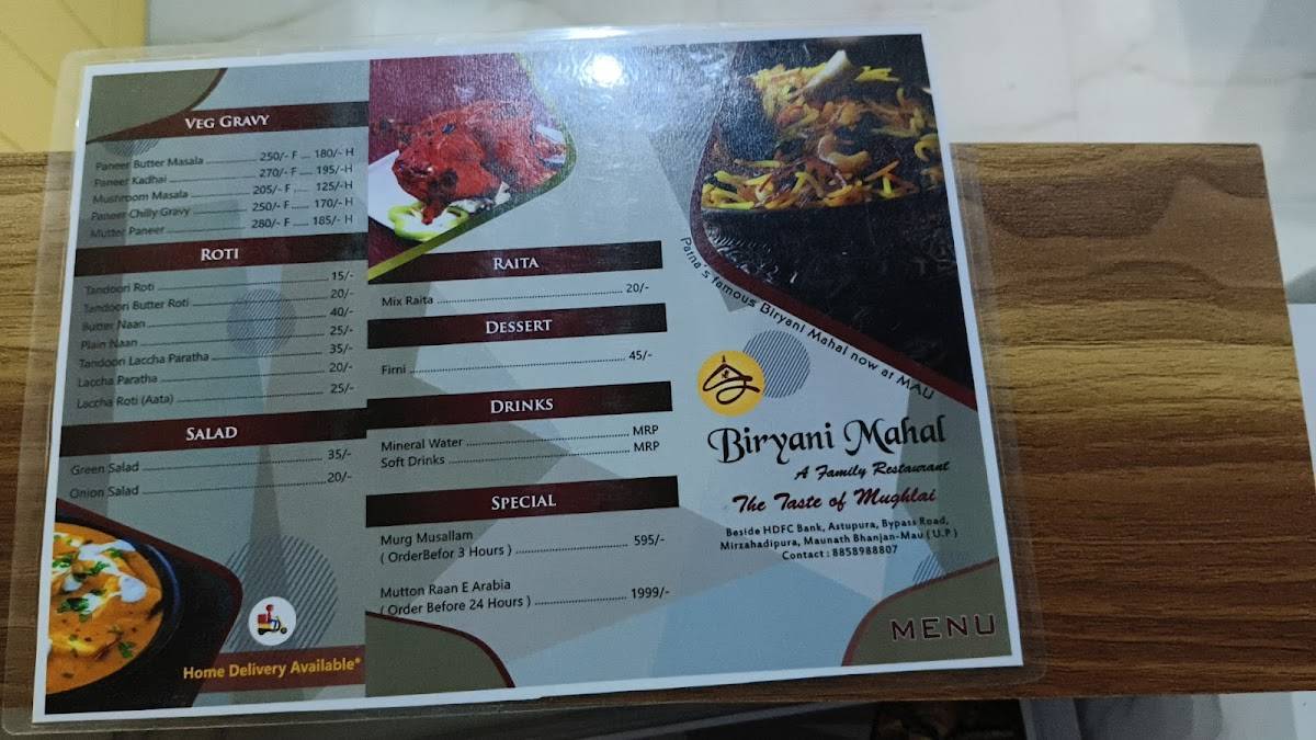 Biryani Mahal Restaurant and Takeaway menu
