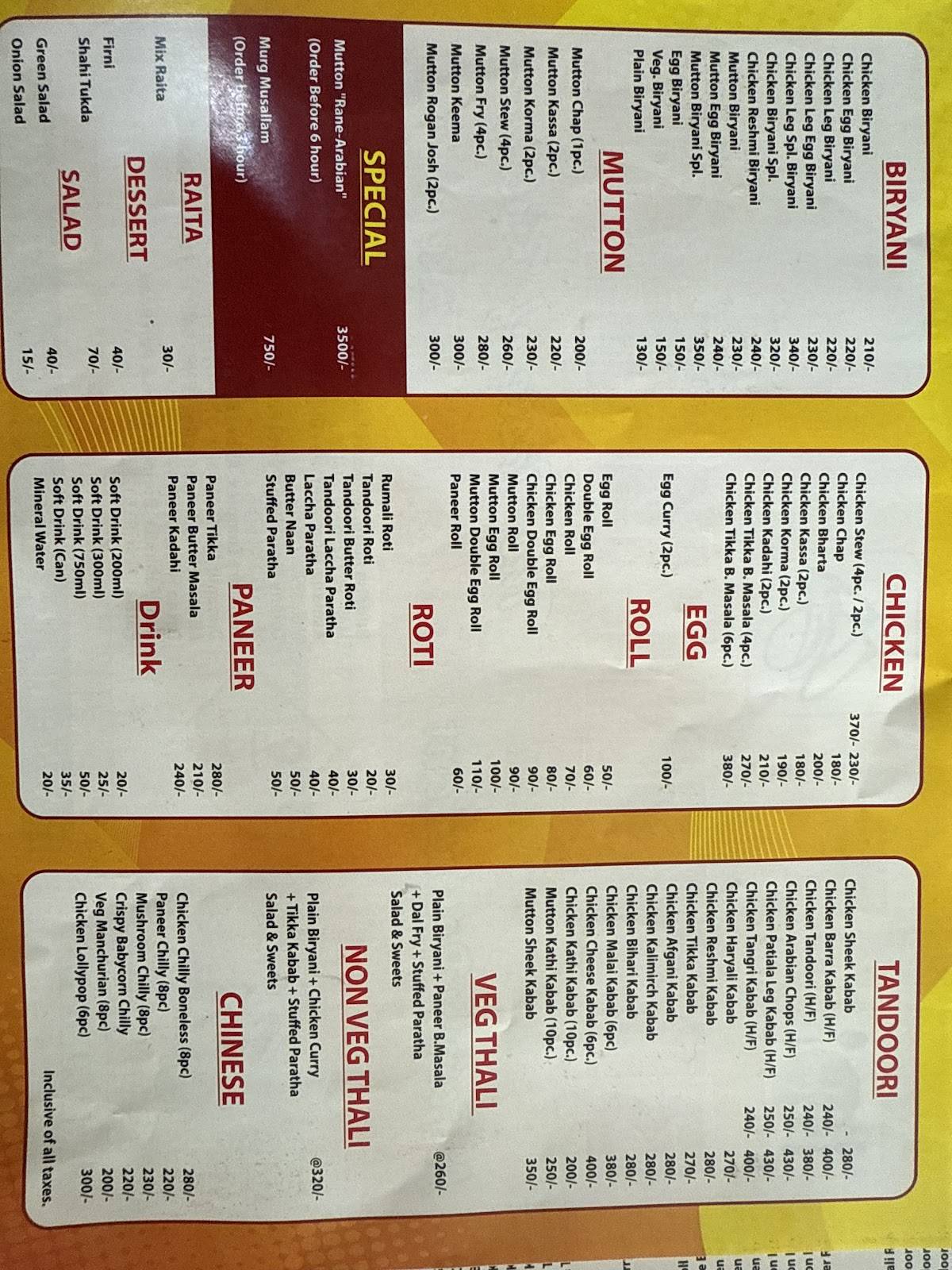 Biryani Mahal menu