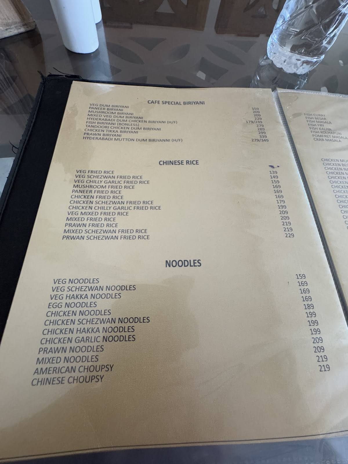 Biryani cafe menu