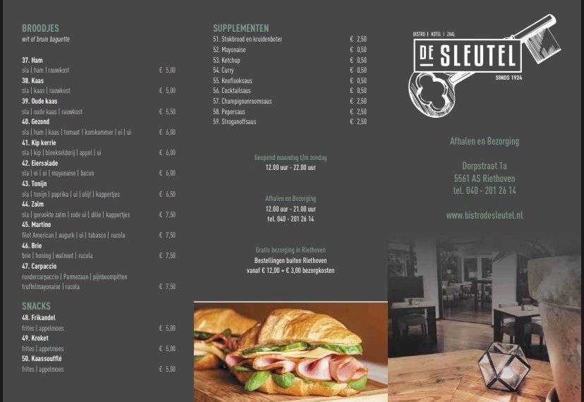 Menu de Bistro Hotel Events de Sleutel