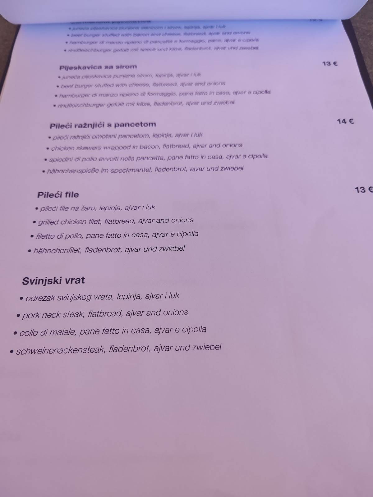 Menu di Bistro Mala Maslina 