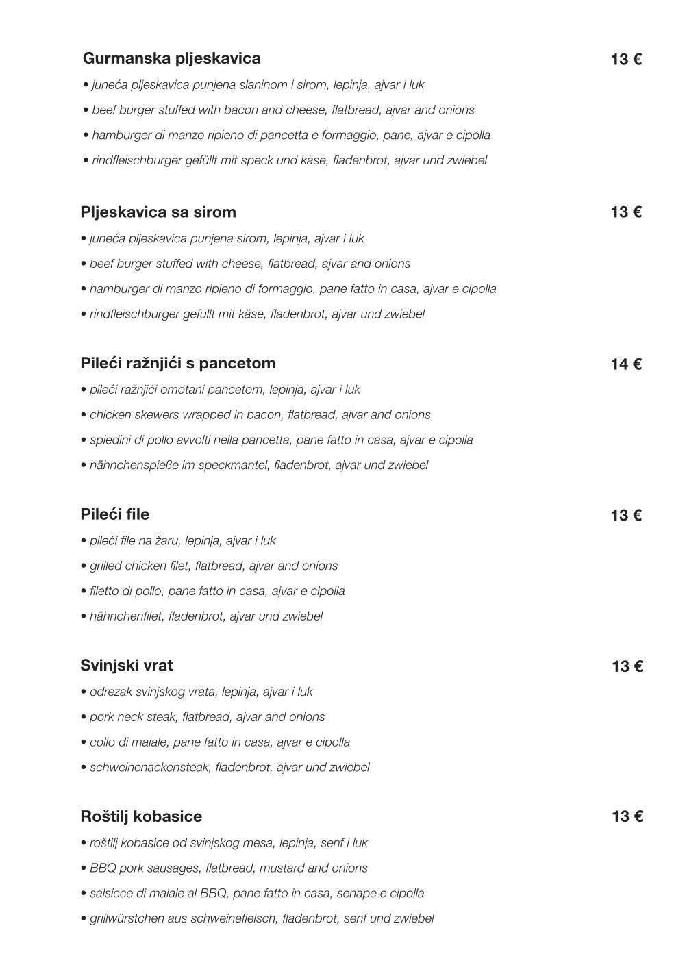 Menu di Bistro Mala Maslina 