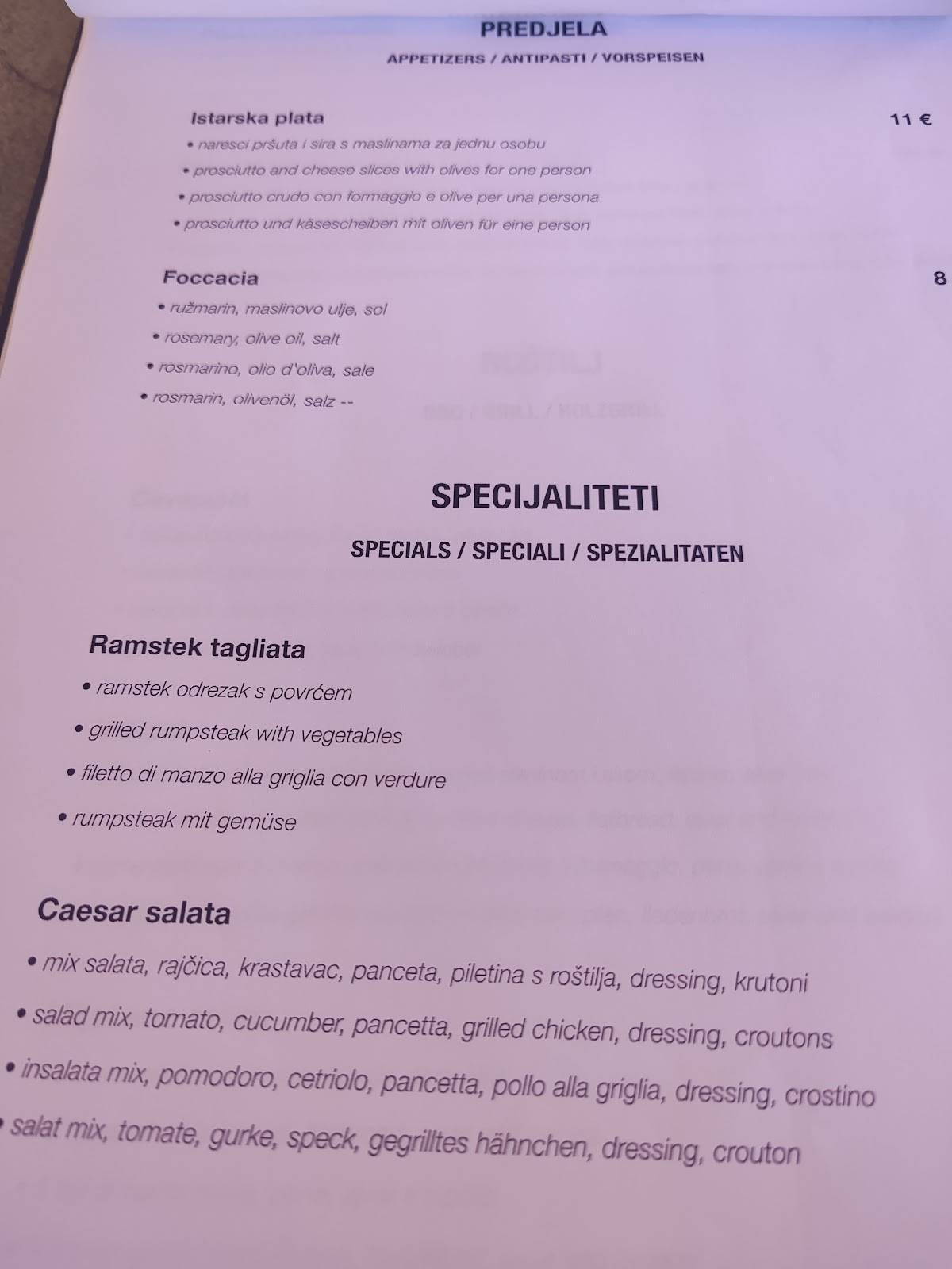 Menu di Bistro Mala Maslina 