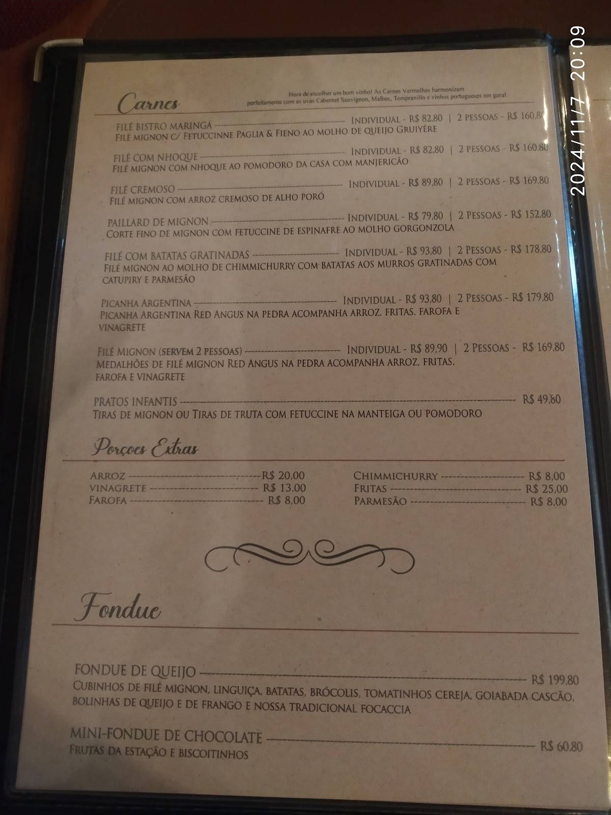 Maringá Bistrô cardápio