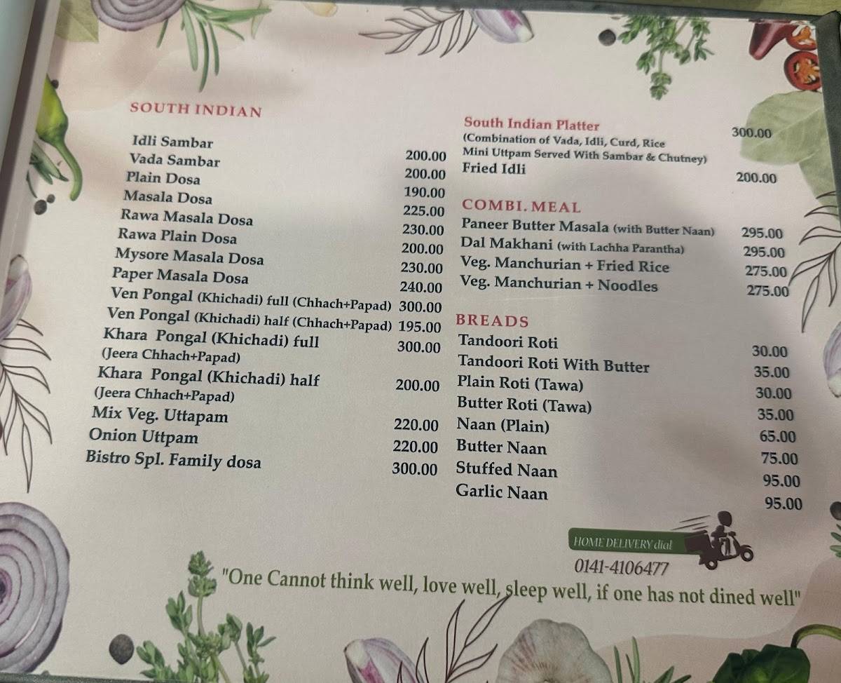 Bistro menu