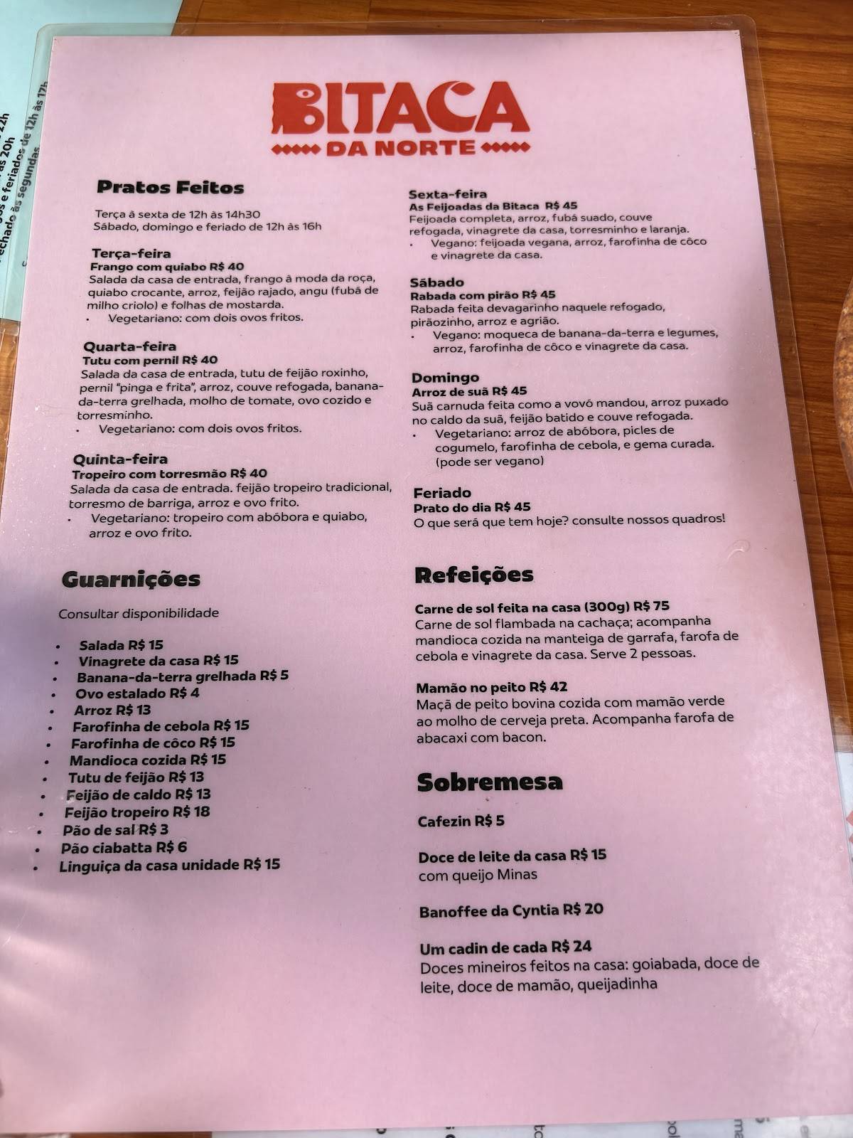 Bitaca da Norte cardápio