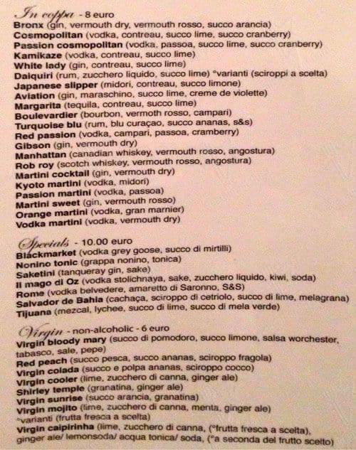 Menu di Bar Black Market 