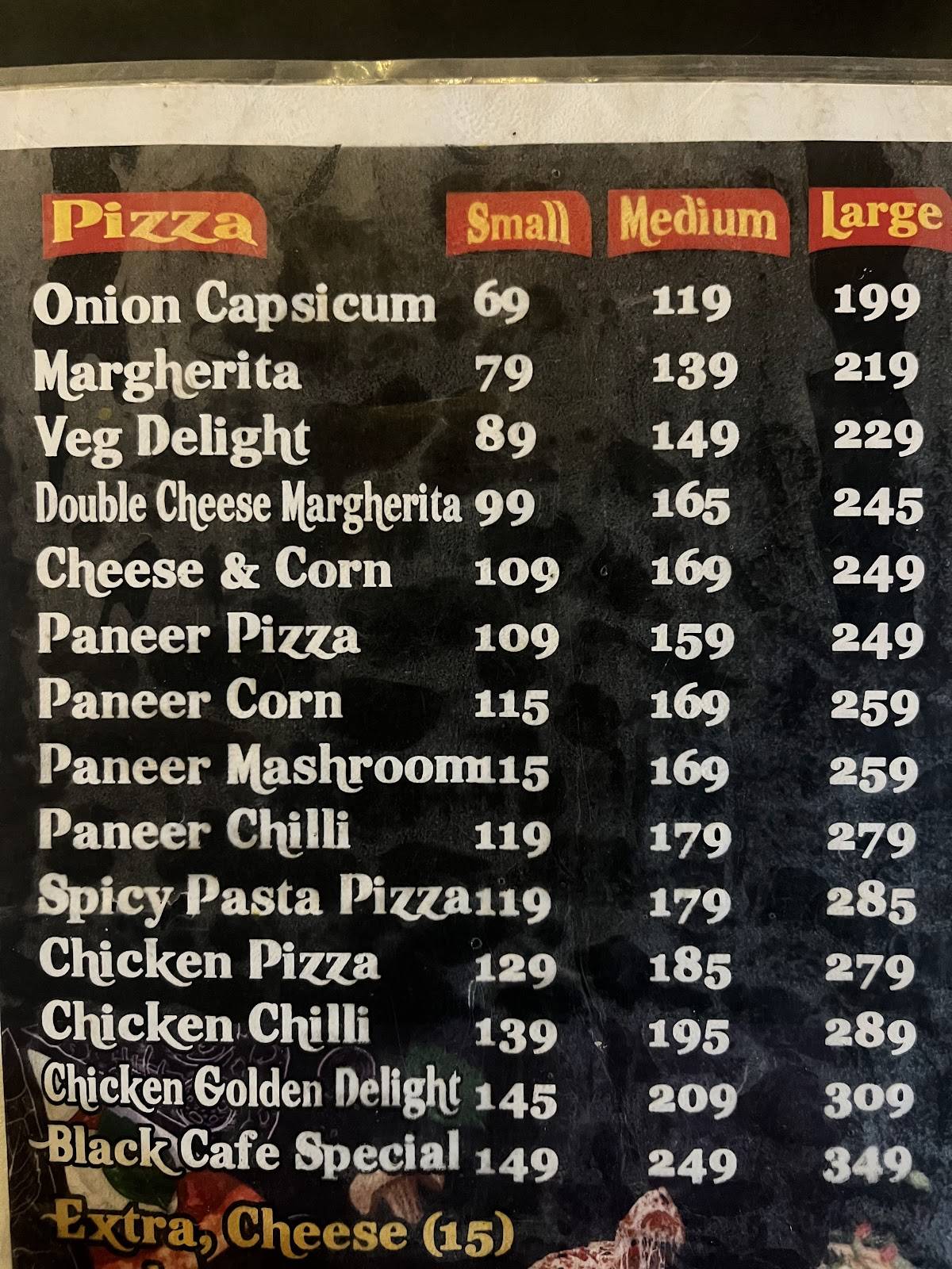 Black Lounge and Cafe menu