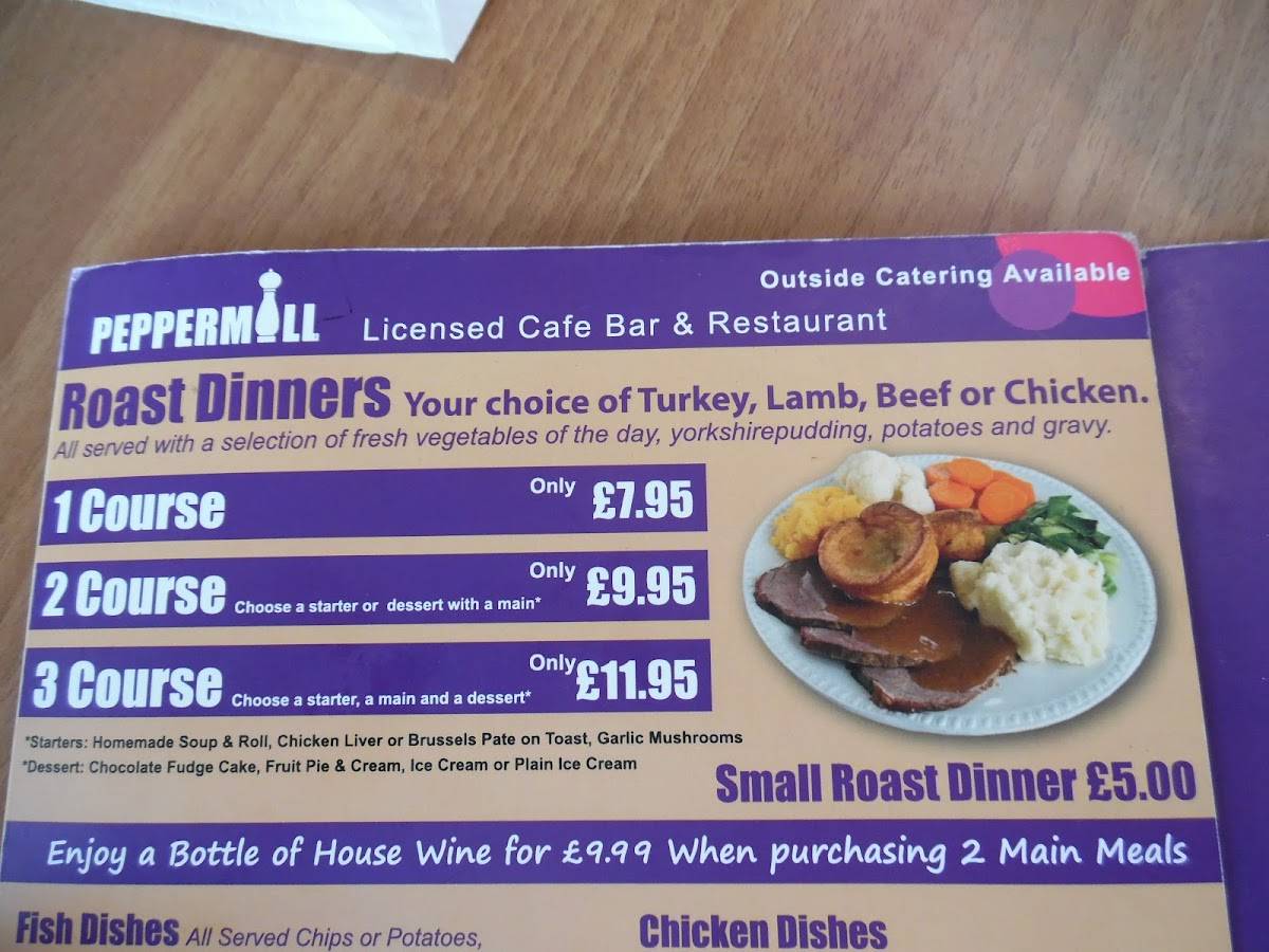 Menu at Peppermill Café cafe, Blackpool