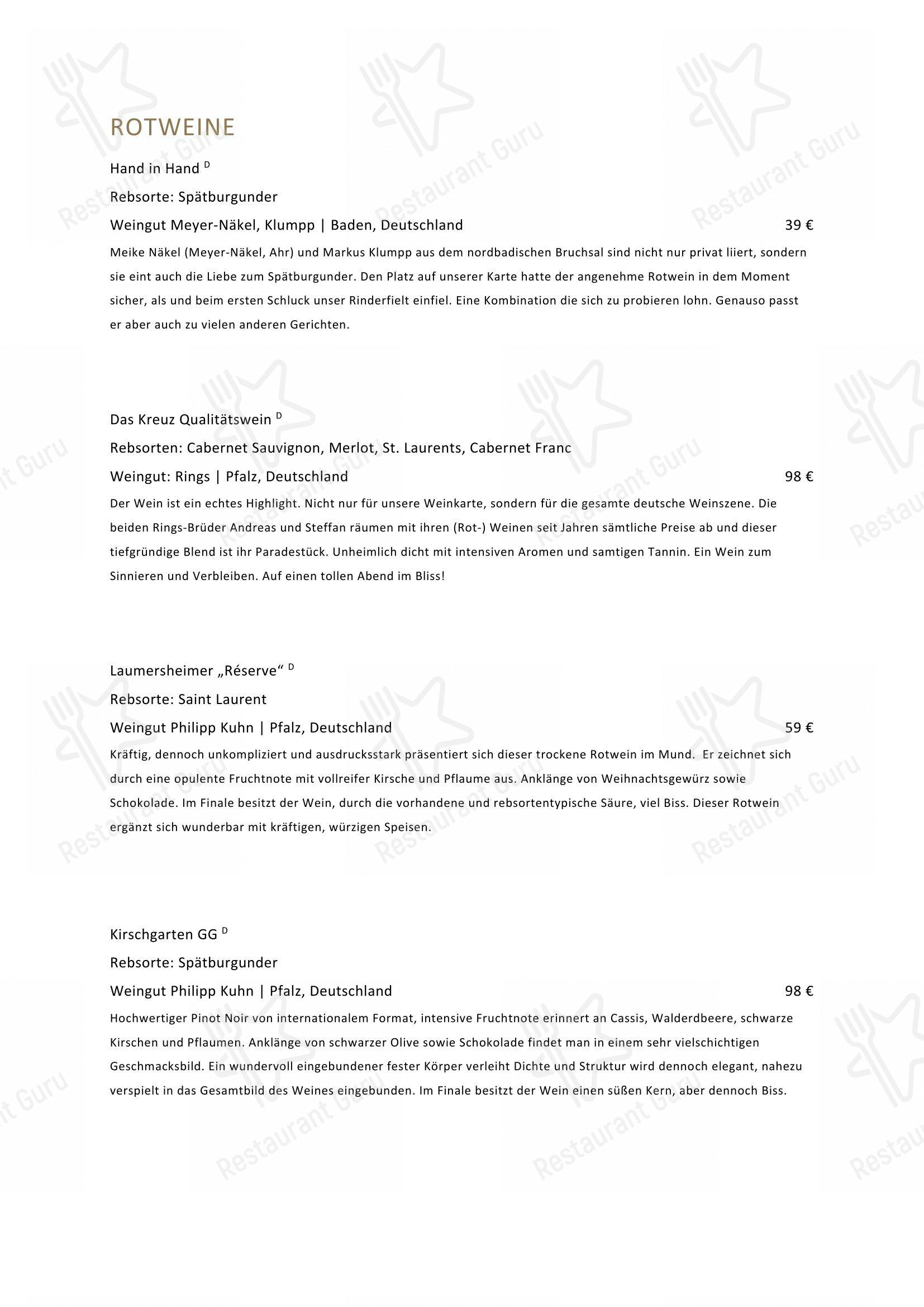 Menu pour Bliss - Restaurant und Bar in Essen - Коктейльная карта