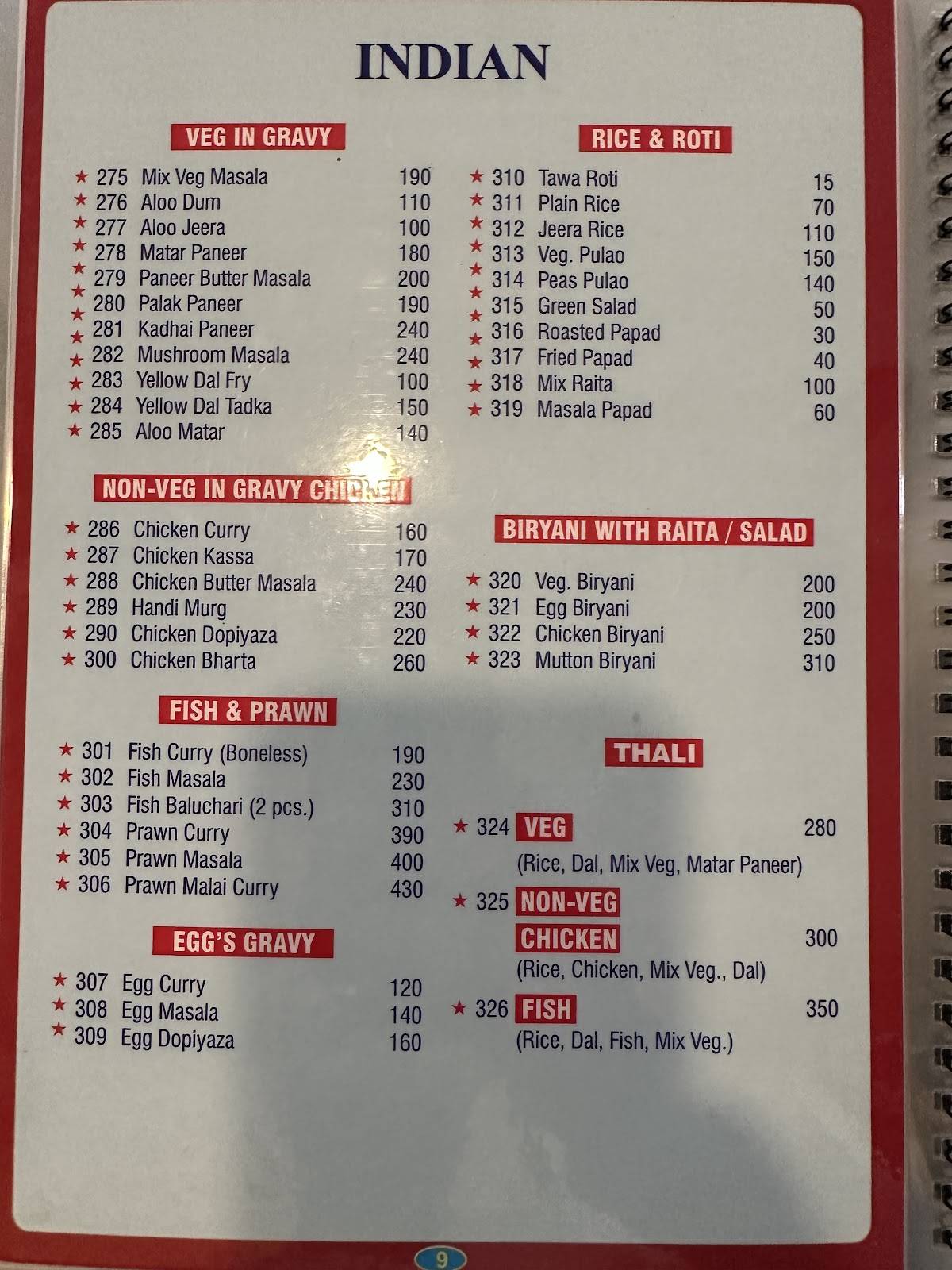 Blue Sky Cafe menu