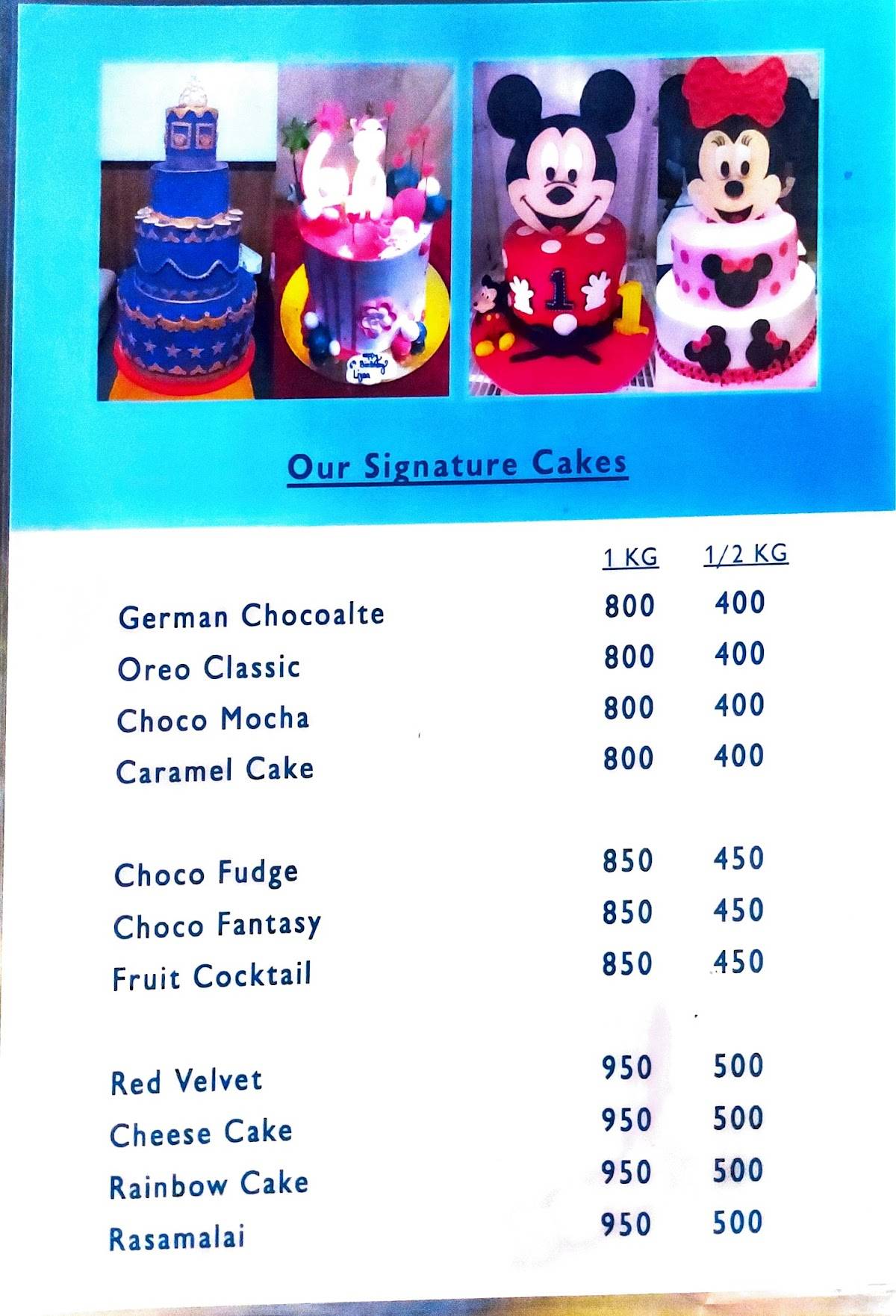 Blueberry - The Cake Cafe menu