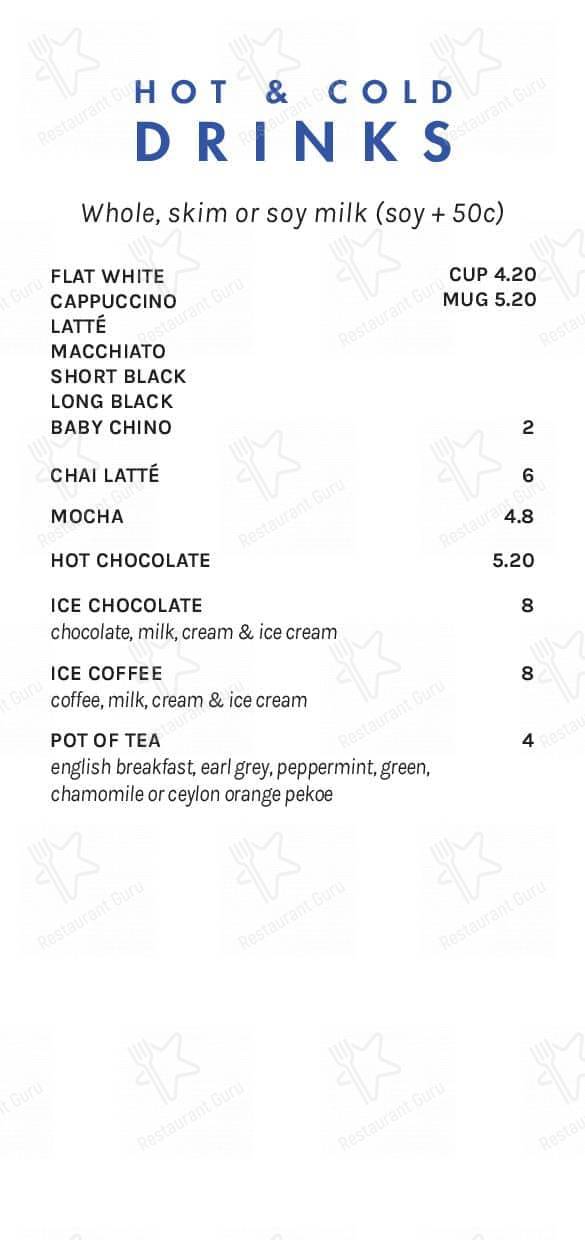 Bondi Icebergs Swimming CLUB menu