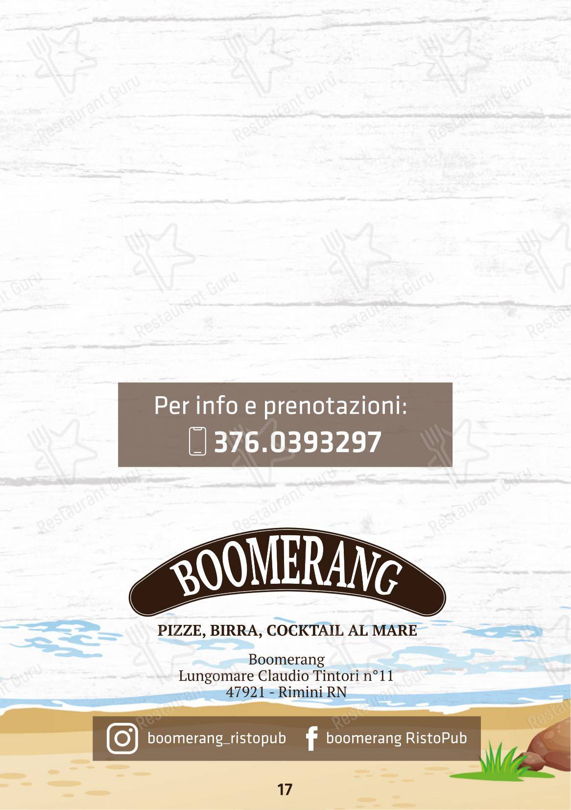 Menu per Boomerang Rimini ristorante