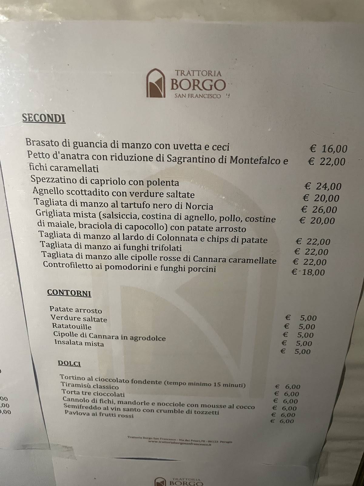 Menu di Borgo San Francesco 