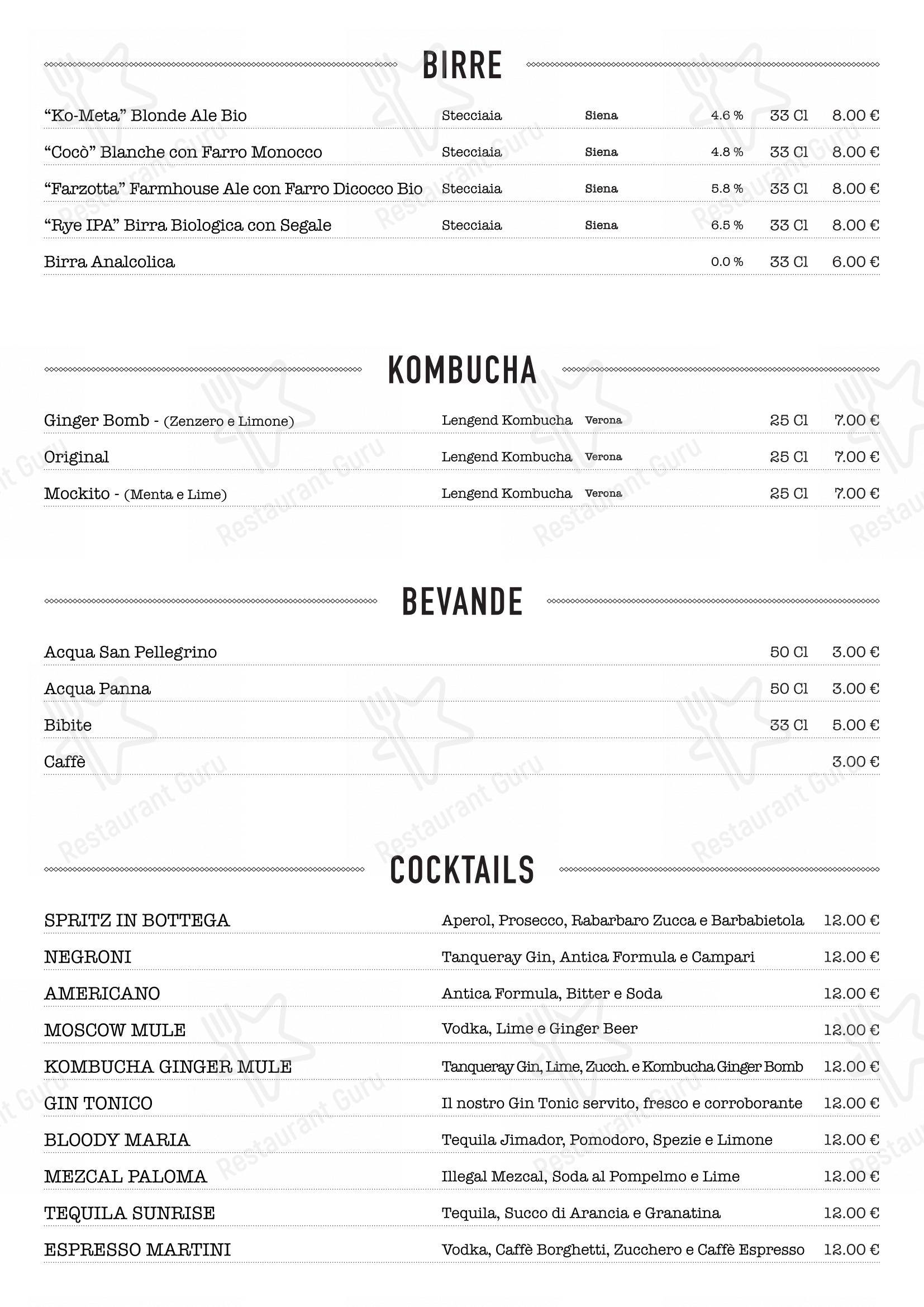 Основное меню per Bottega Lucia ristorante