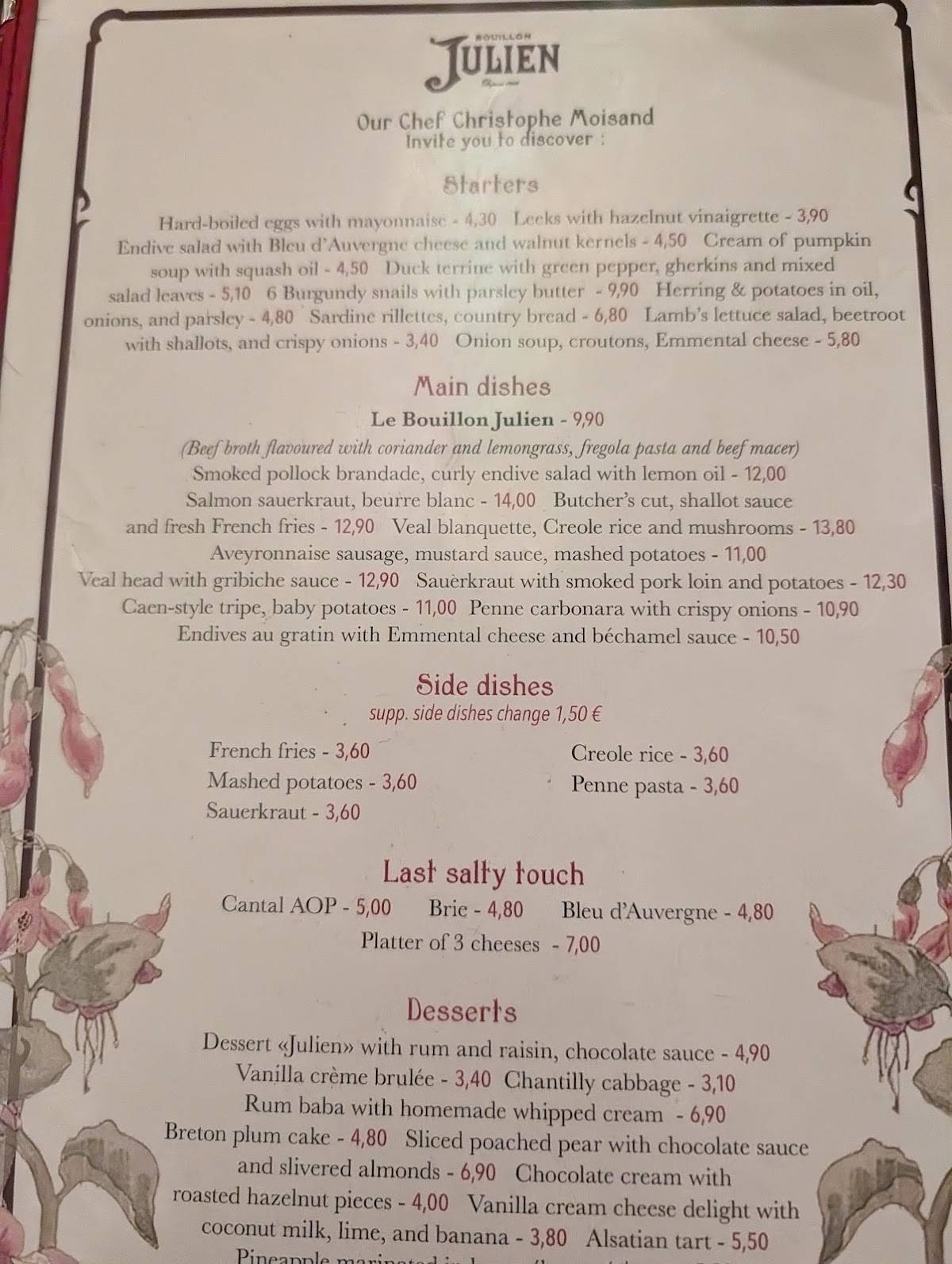 Menu de Bouillon Julien