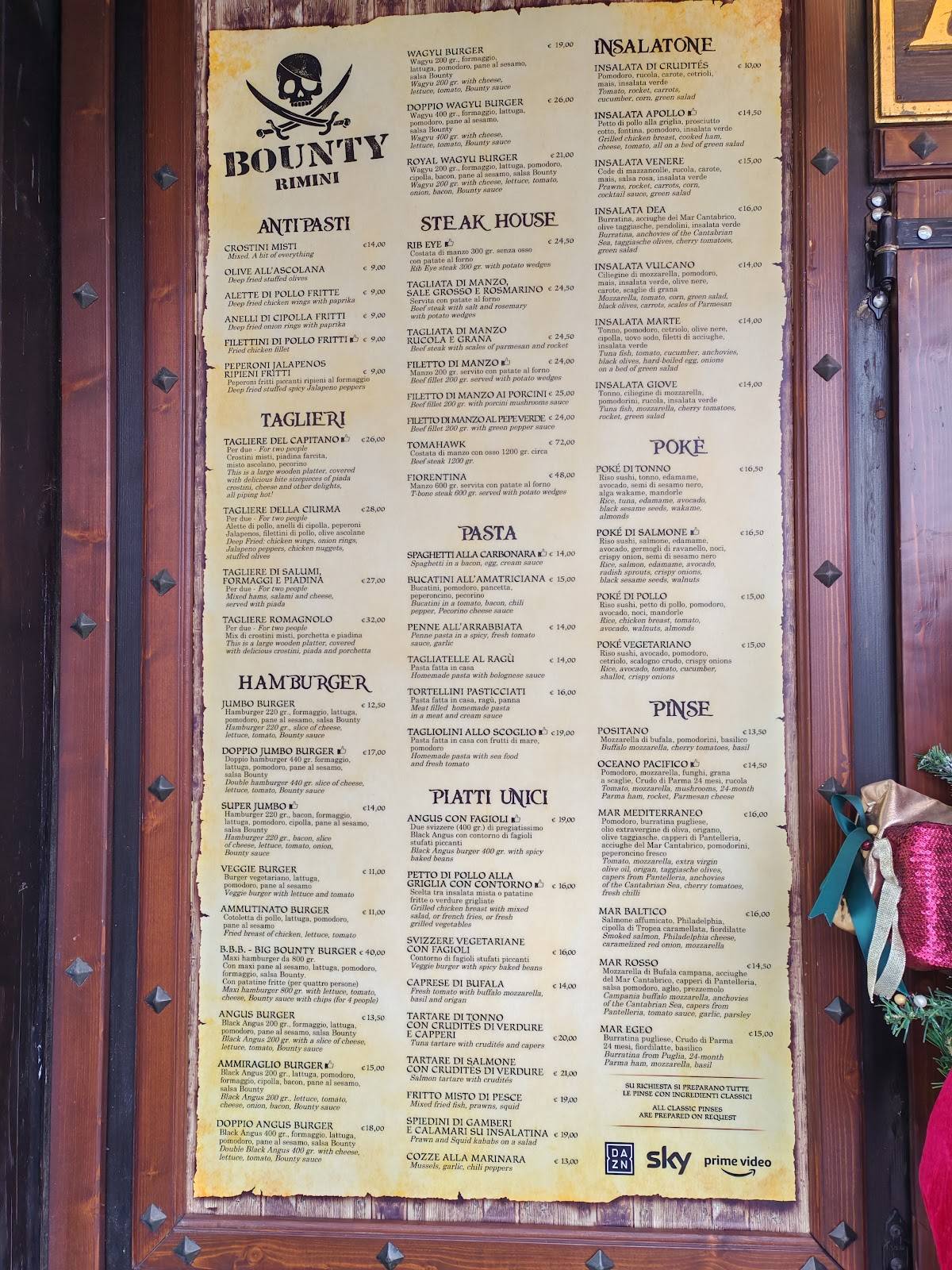 Menu di Bounty Rimini 