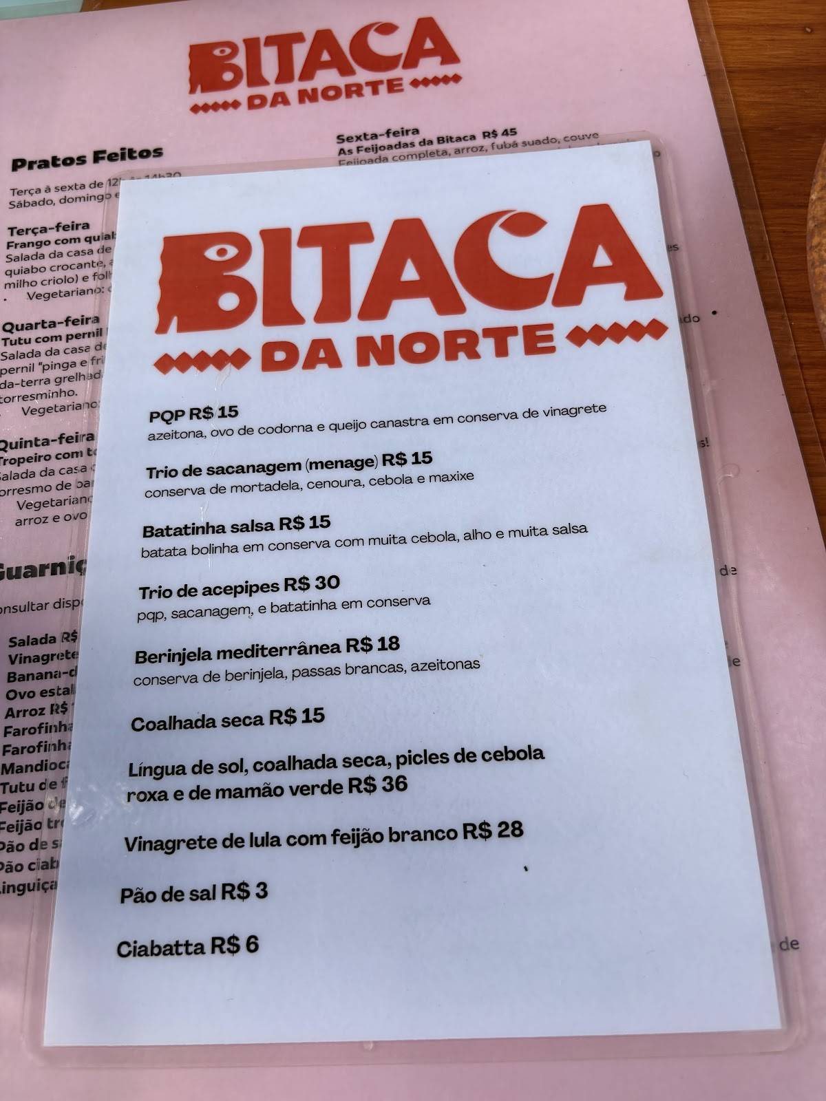 Bitaca da Norte cardápio