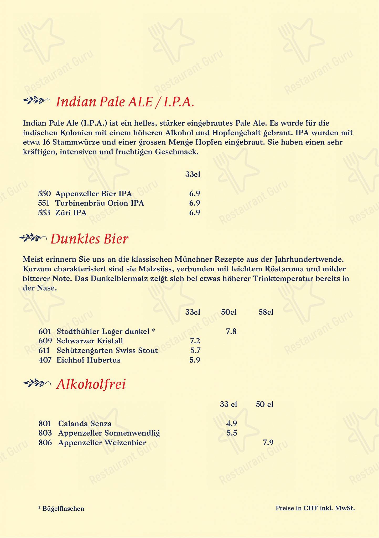 Wine Menu per Brasserie Federal in Zurigo