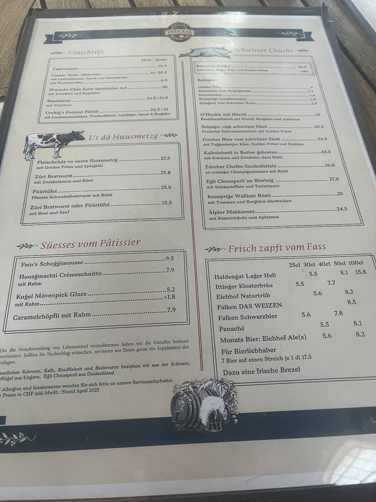 Menu di Brasserie Federal 