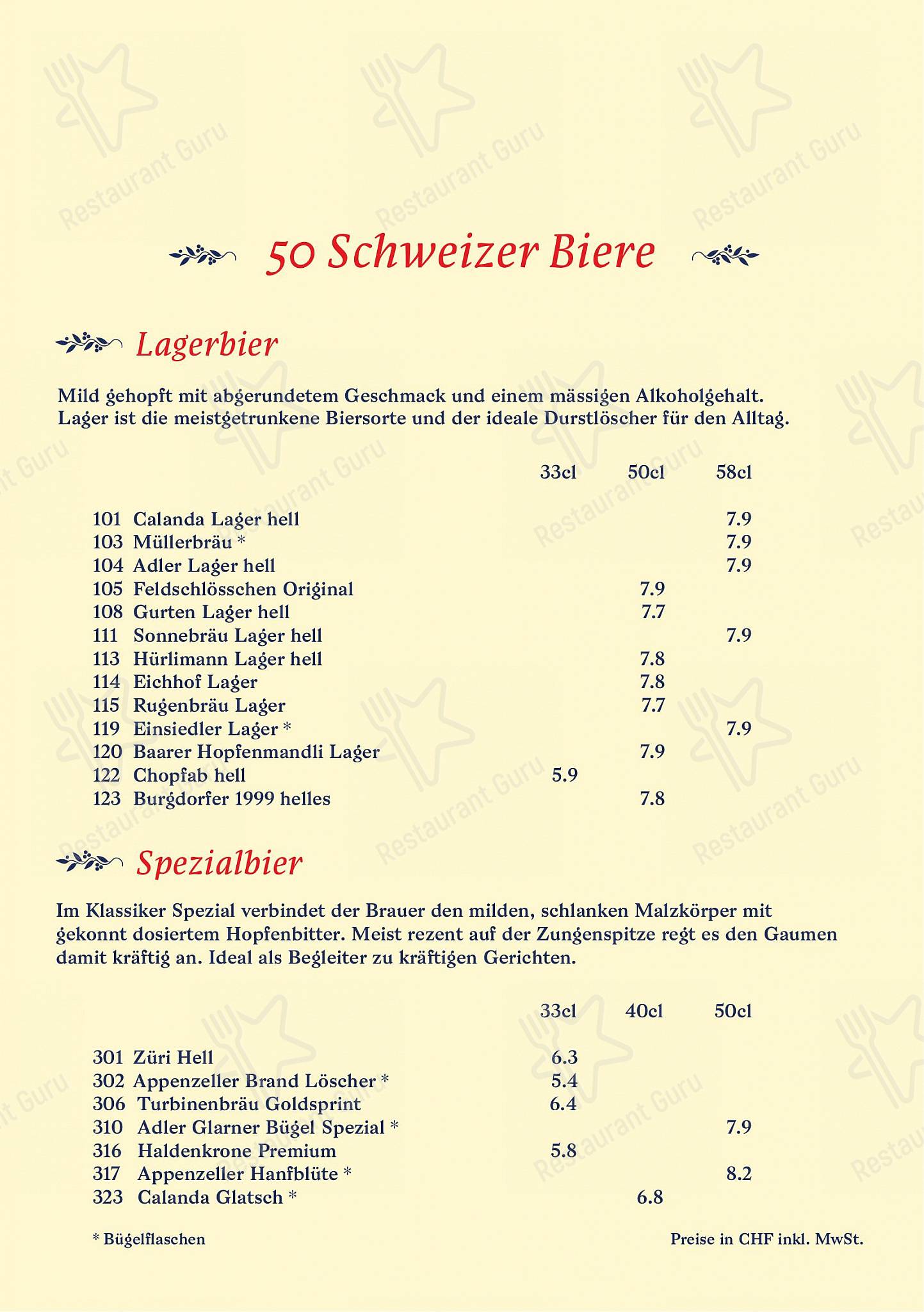 Wine Menu per Brasserie Federal in Zurigo