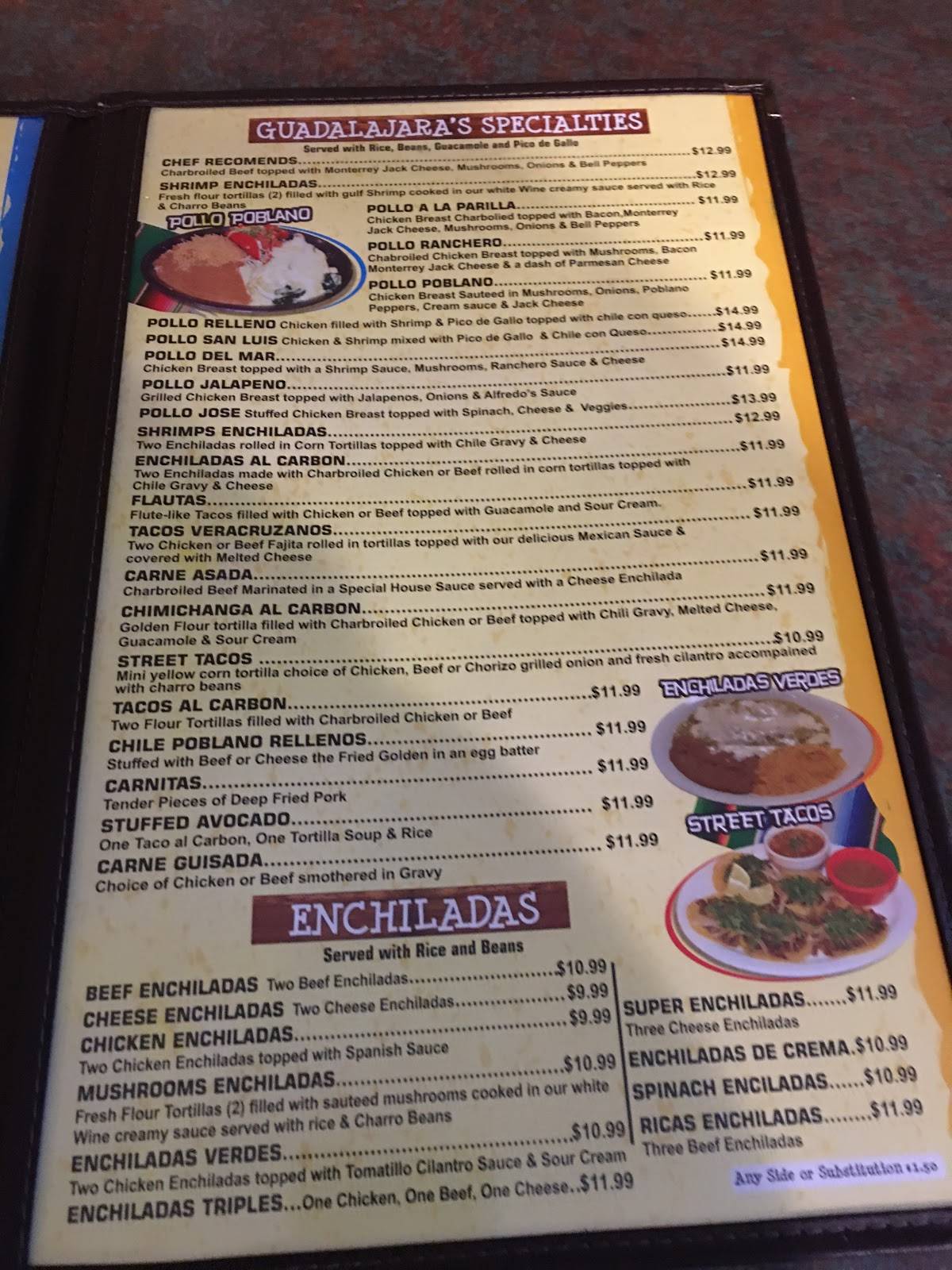 Menu at Guadalajara Mexican Restaurant, Brenham