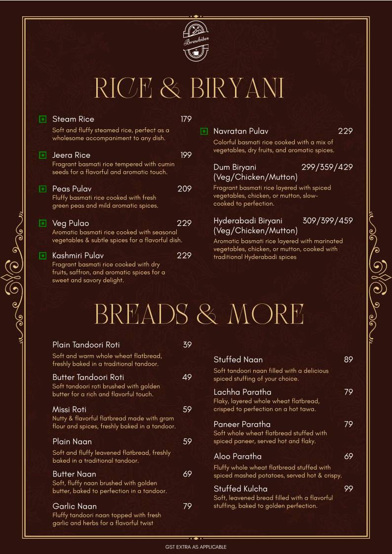 Brewbites café & Restaurant menu