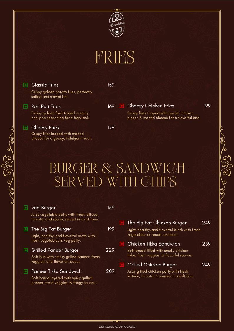 Brewbites café & Restaurant menu