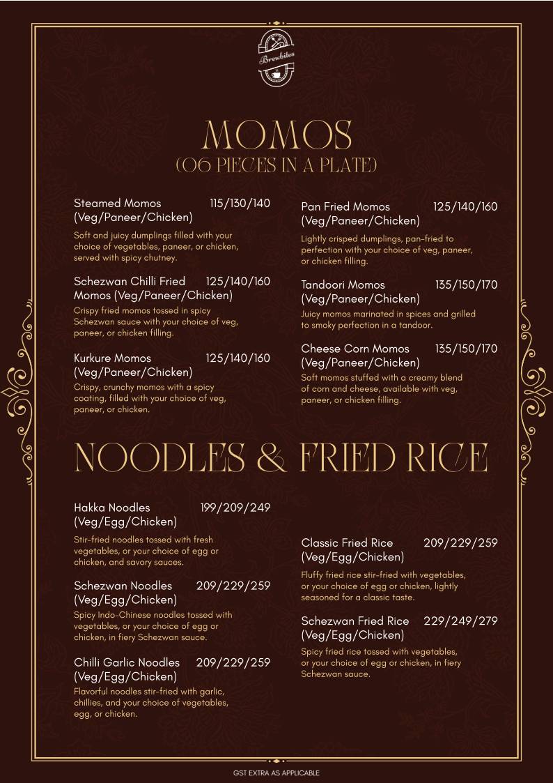 Brewbites café & Restaurant menu