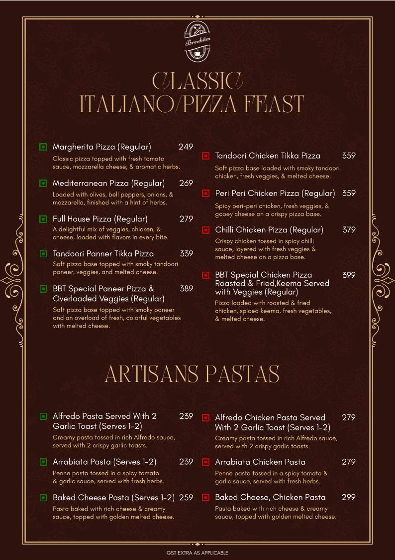 Brewbites café & Restaurant menu