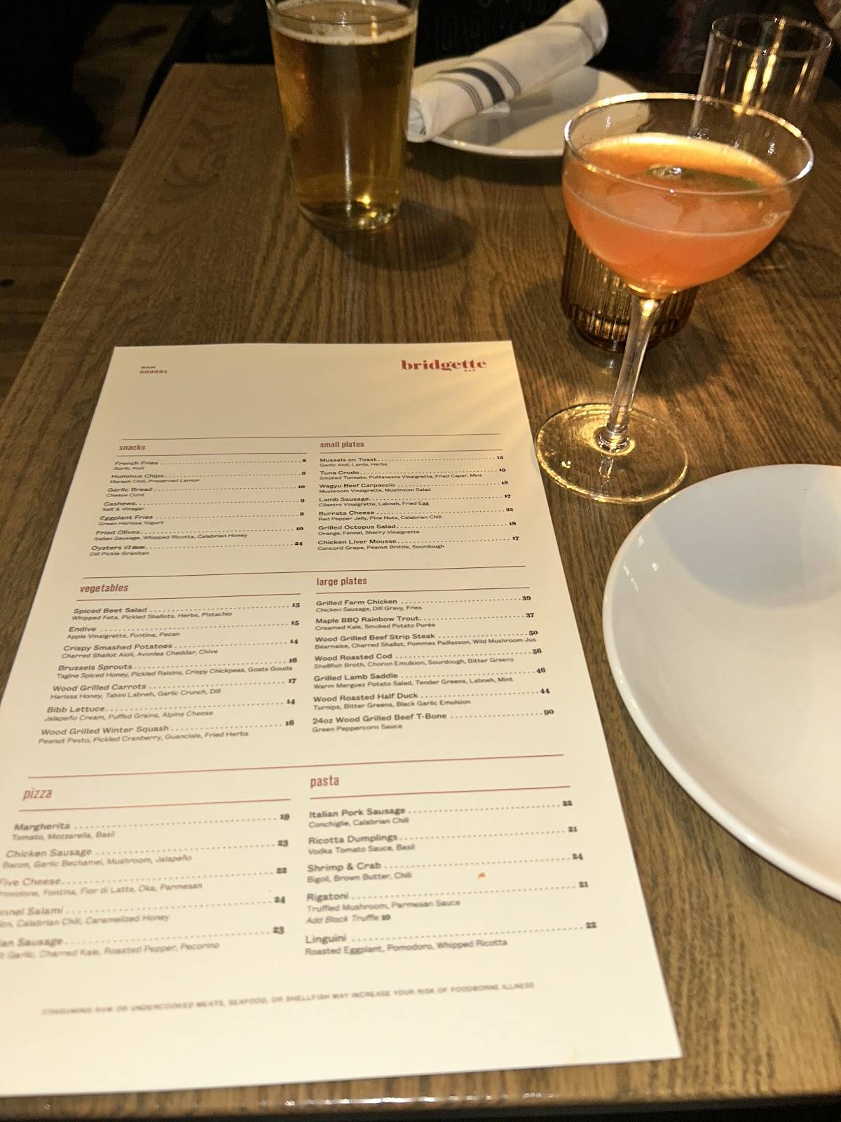 Menu de Bridgette Bar