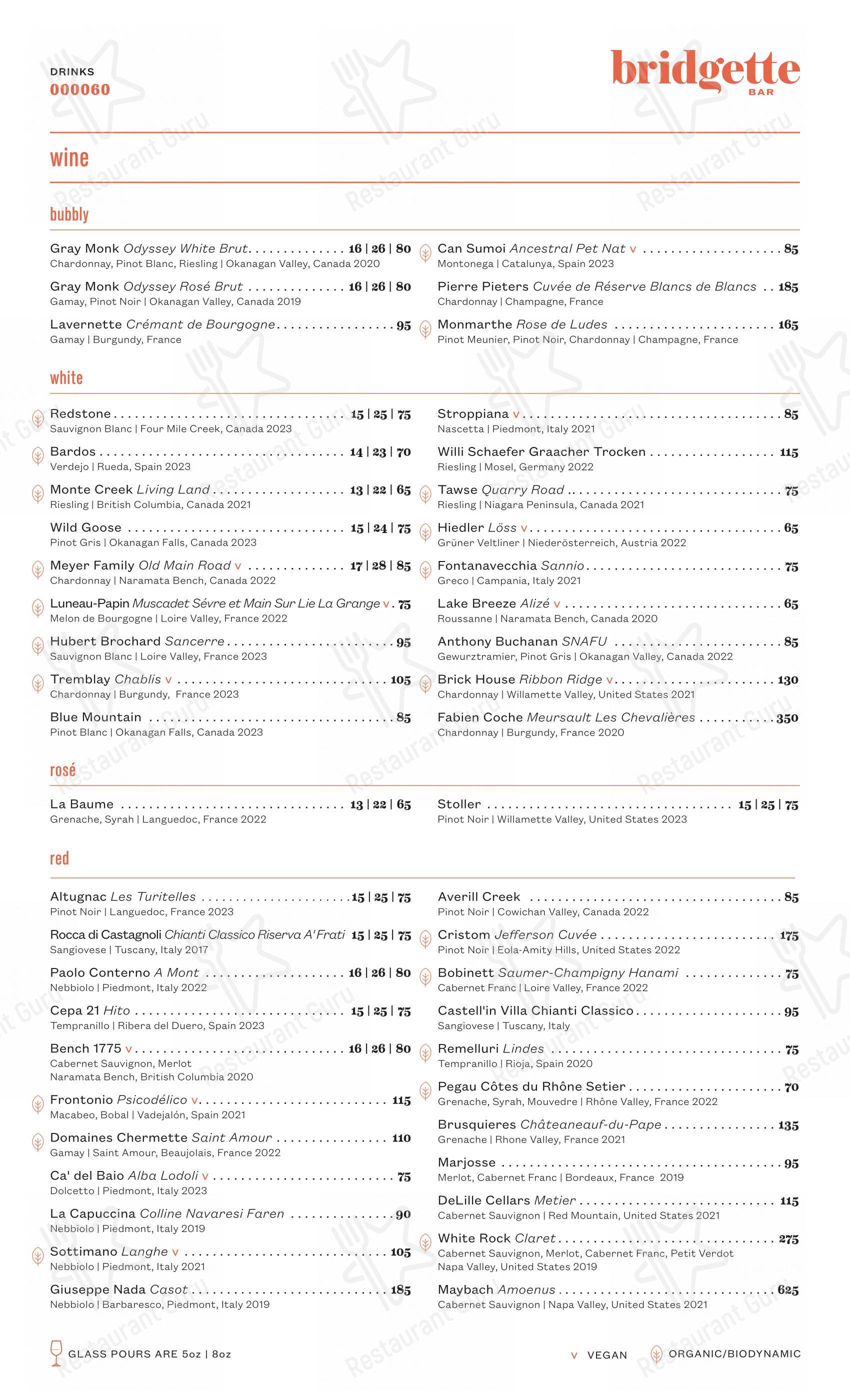 Menu pour Bridgette Bar - Ночное меню