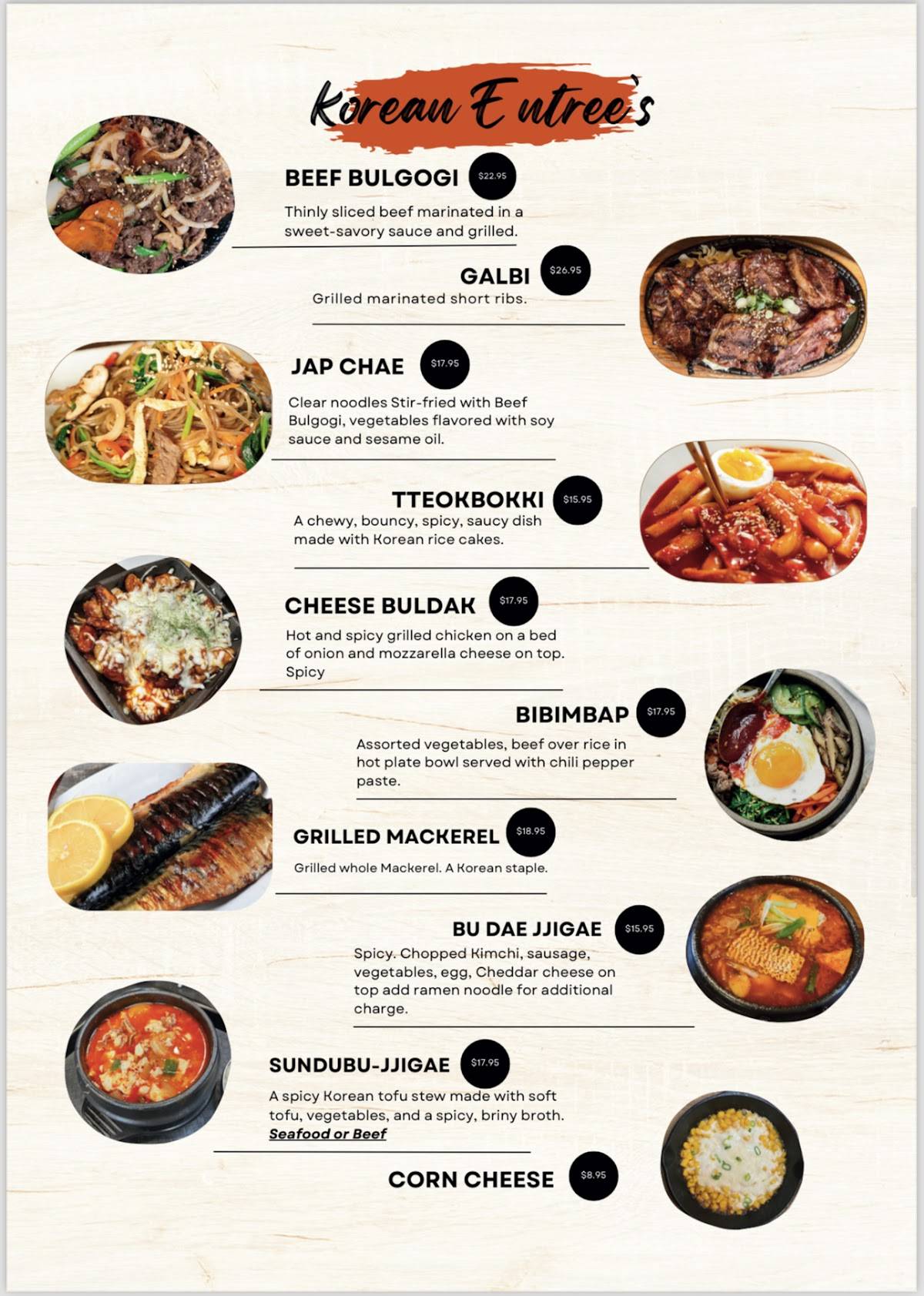 Menu at Bulgogi Korean BBQ and Thai, Reading