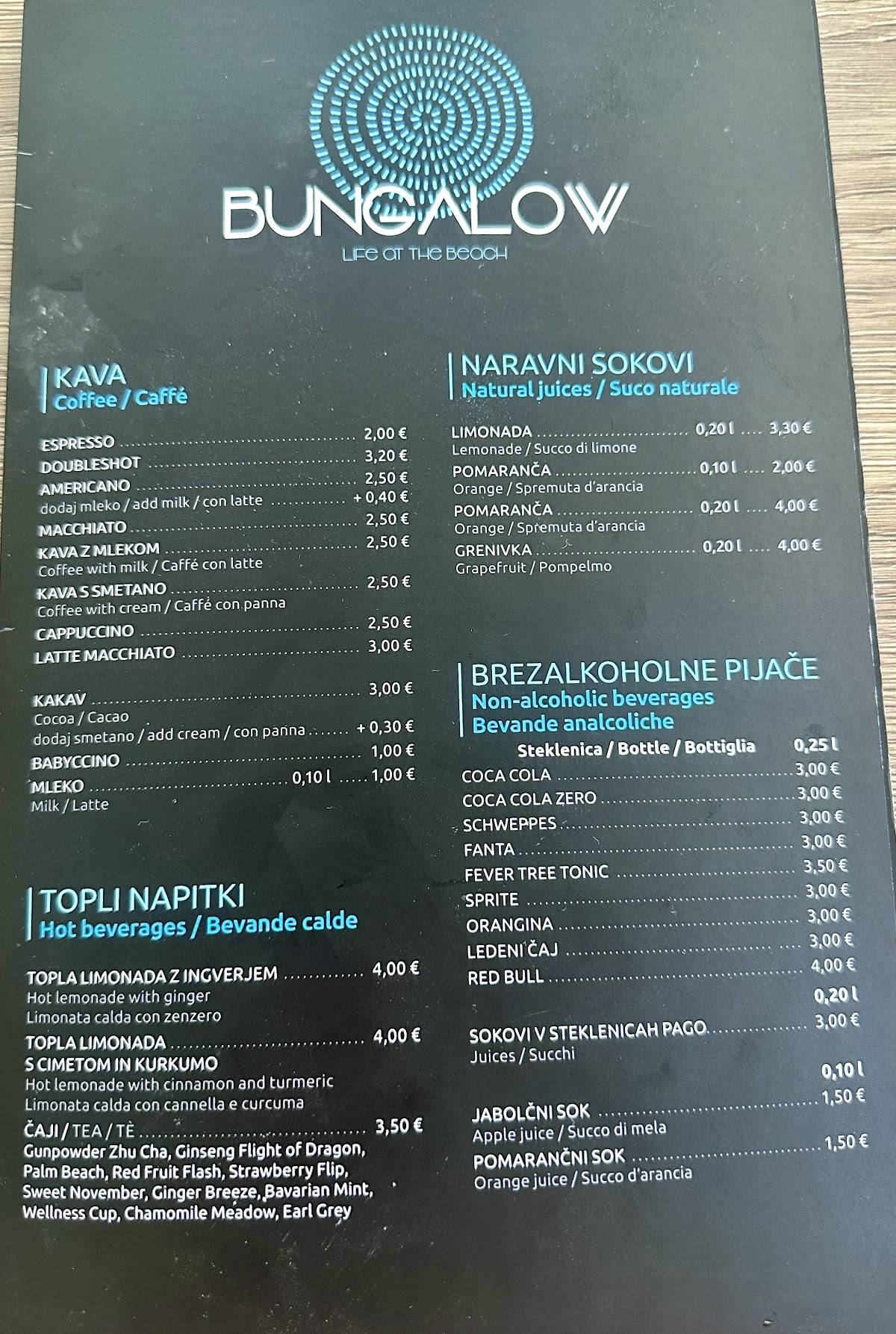 Menu di Bungalow Portorož 