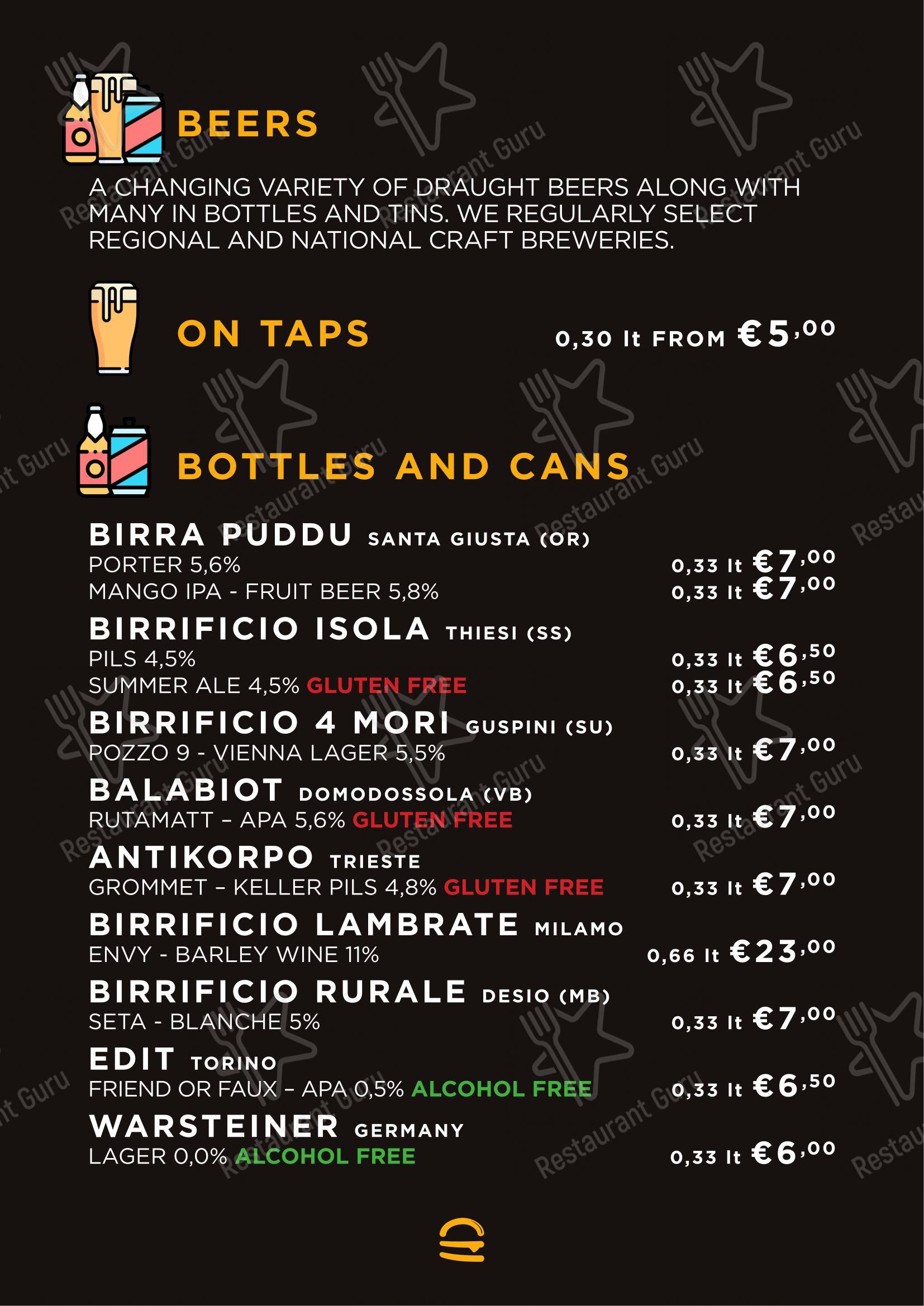 Buns Homemade Burger in Alghero - Menu bar
