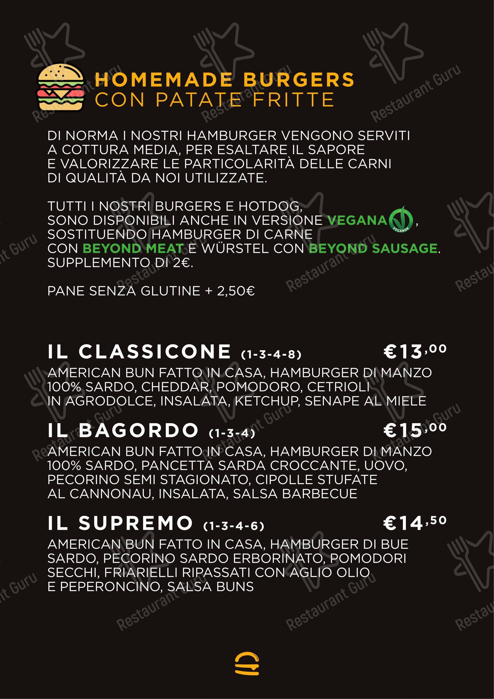 Menu per Buns Homemade Burger ristorante