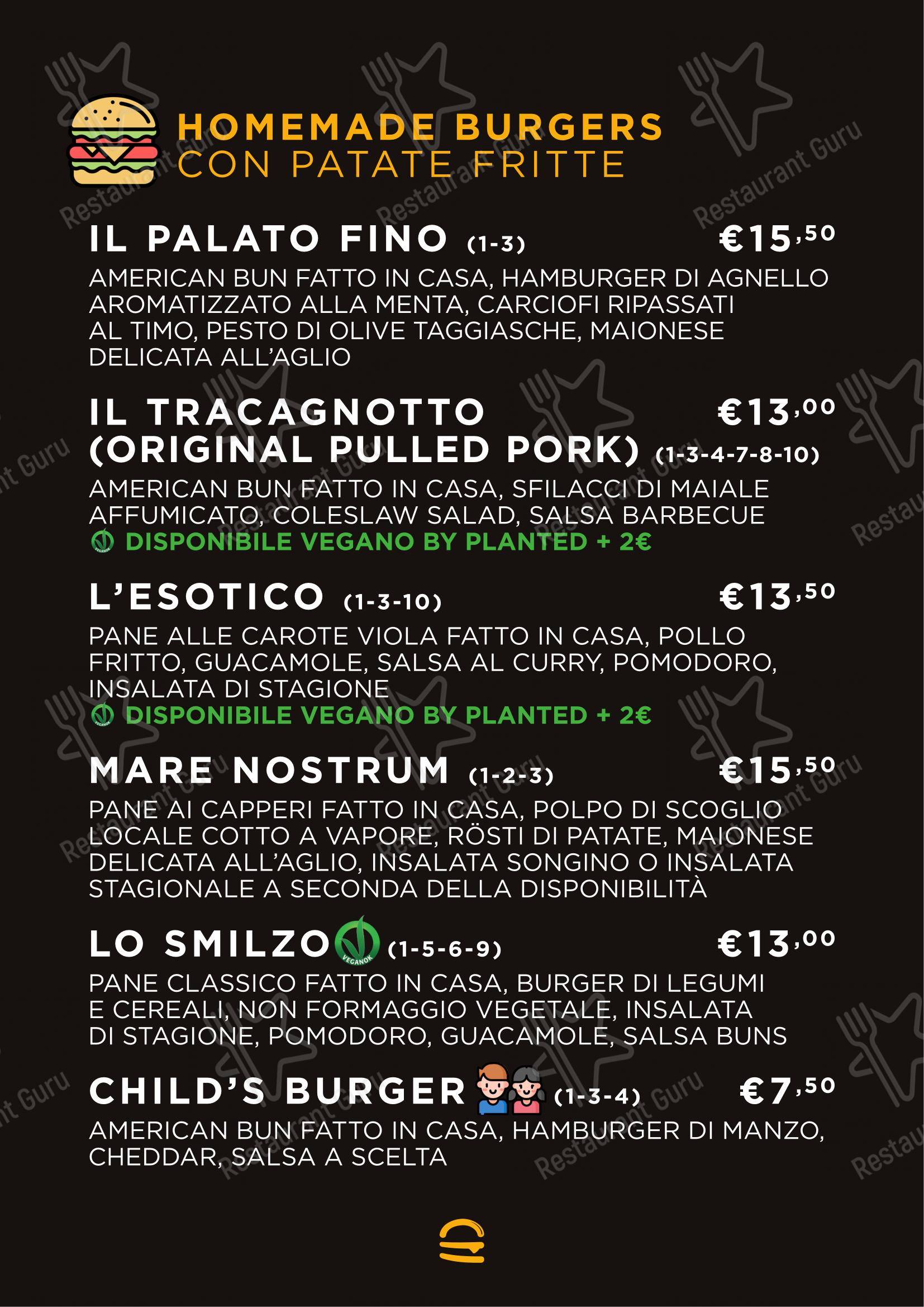 Menu per Buns Homemade Burger ristorante