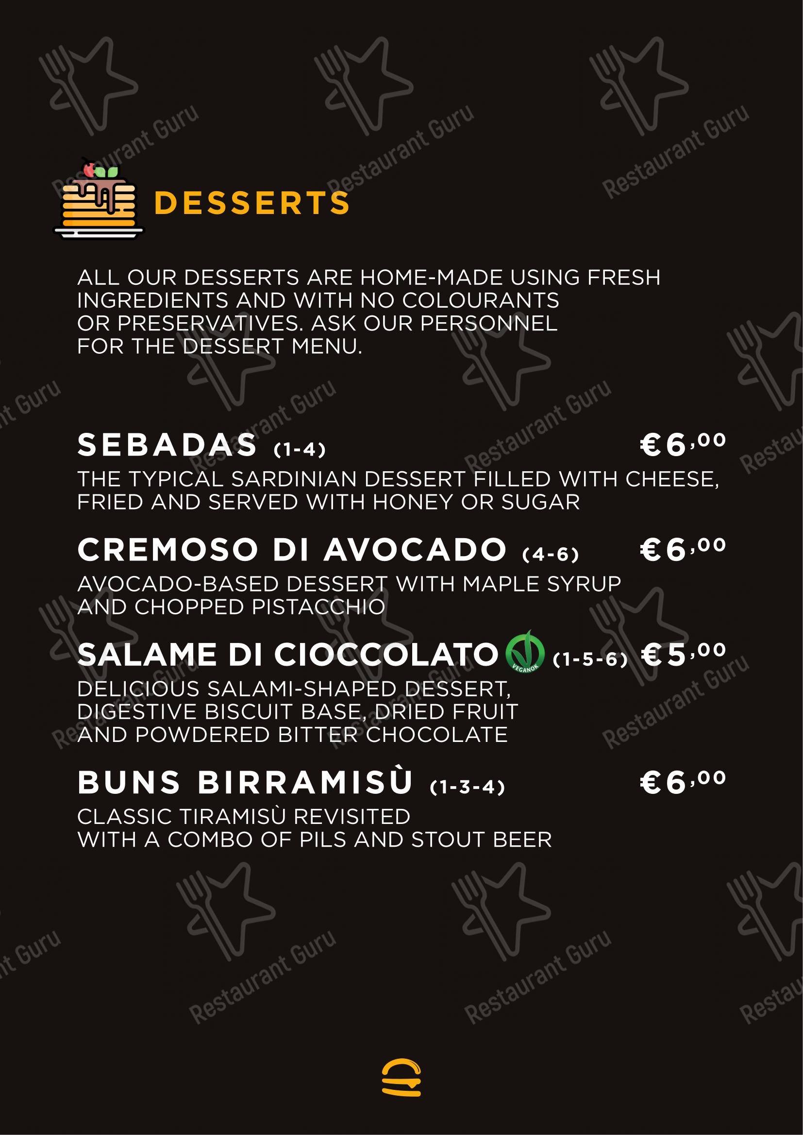 Buns Homemade Burger in Alghero - Menu bar