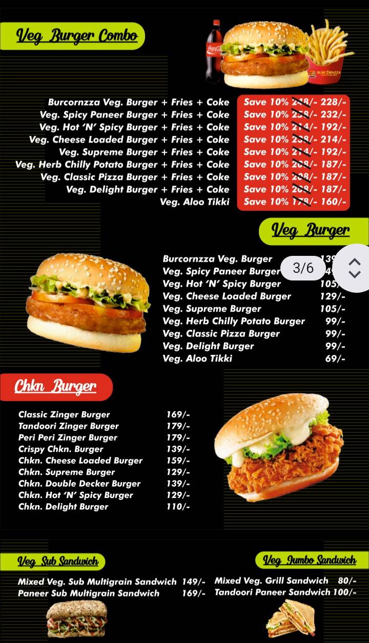 Burcornzza menu