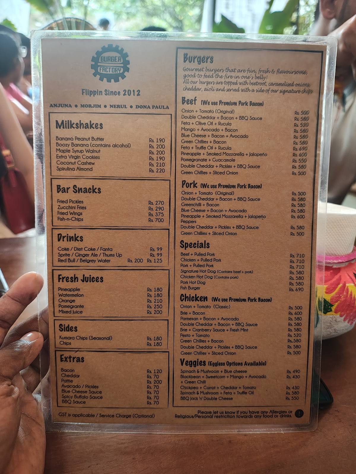 Burger Factory menu