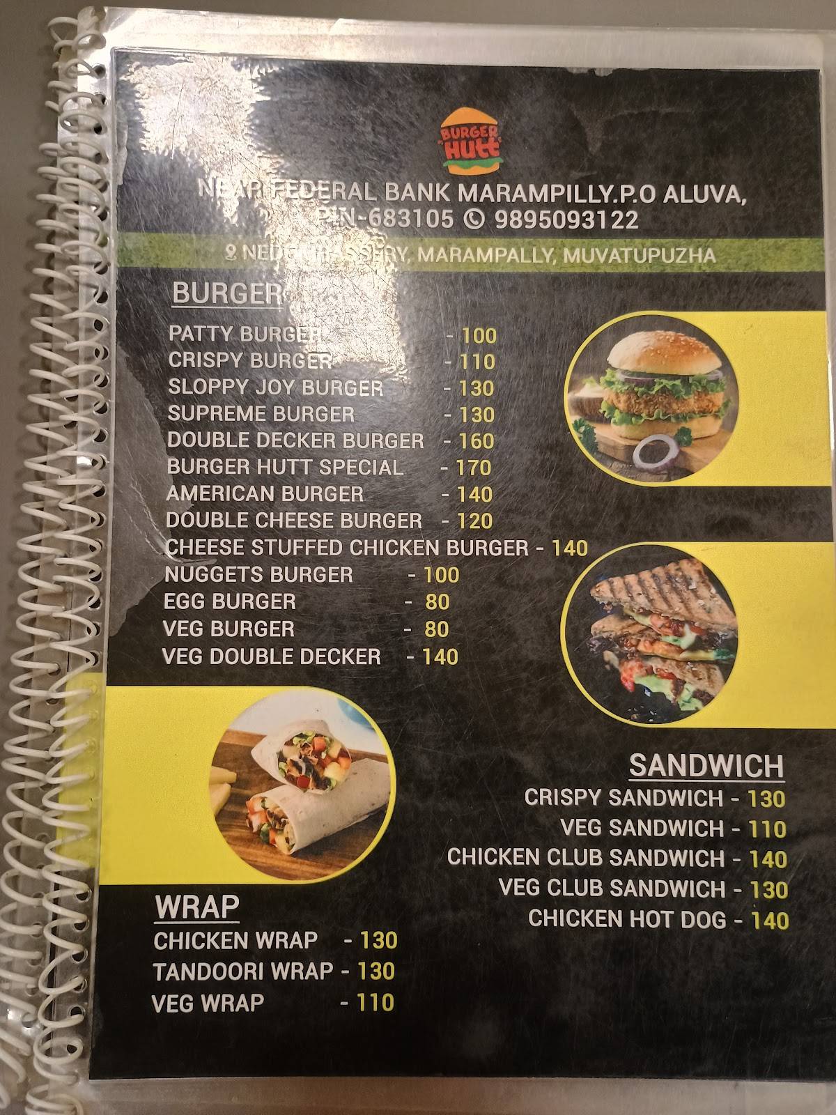 Burger Hutt menu