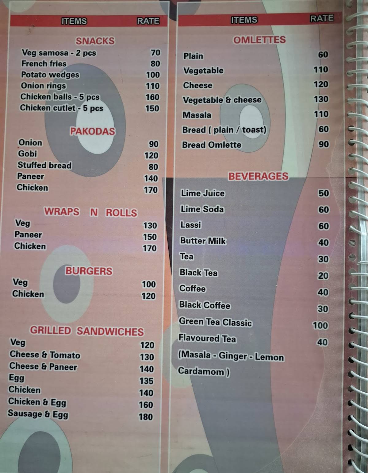 Butler's Creek menu