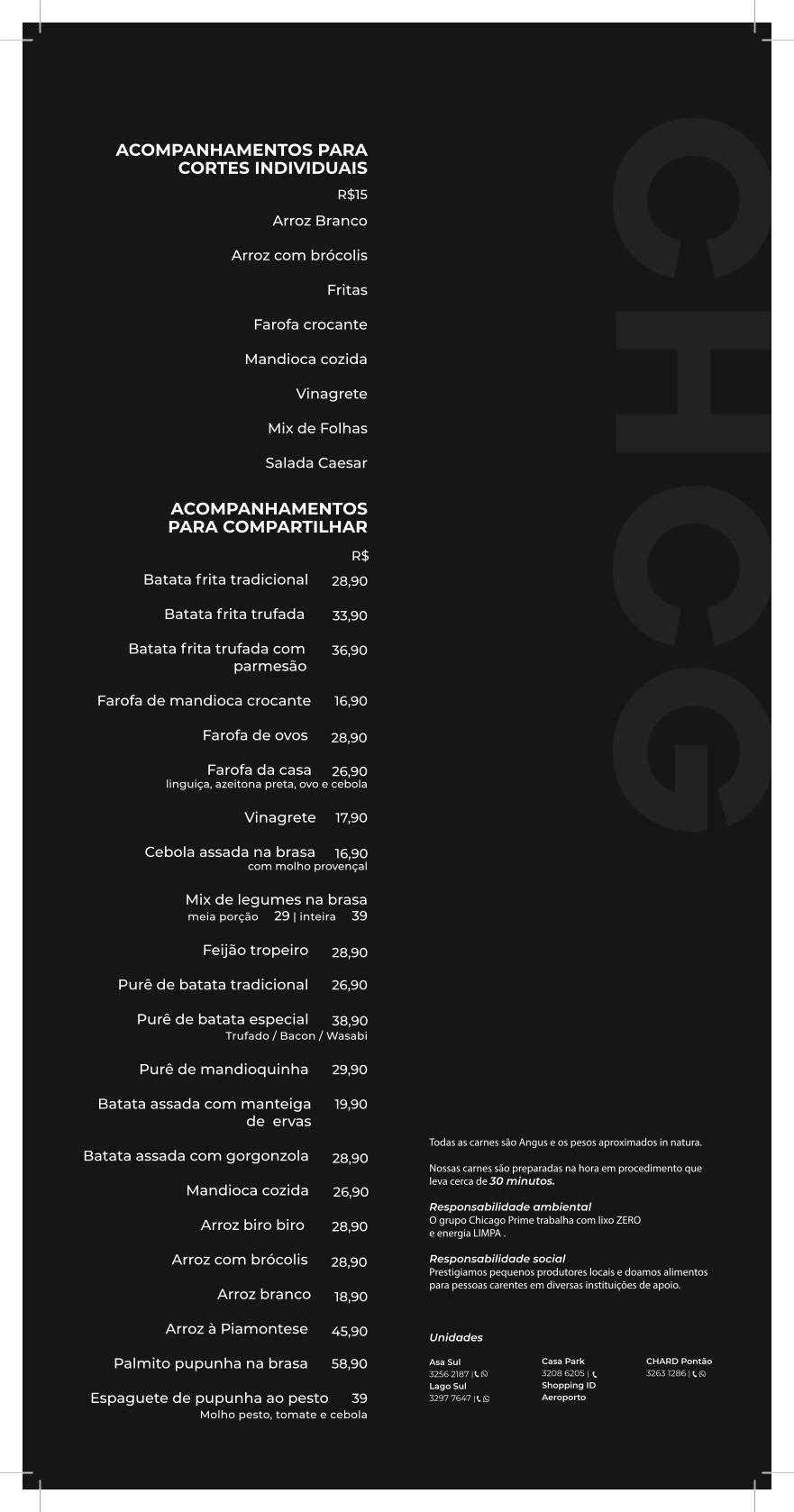 Chicago Prime Parrilla CHCG Lago Sul: Carnes, Delivery, Restaurante em Brasília cardápio