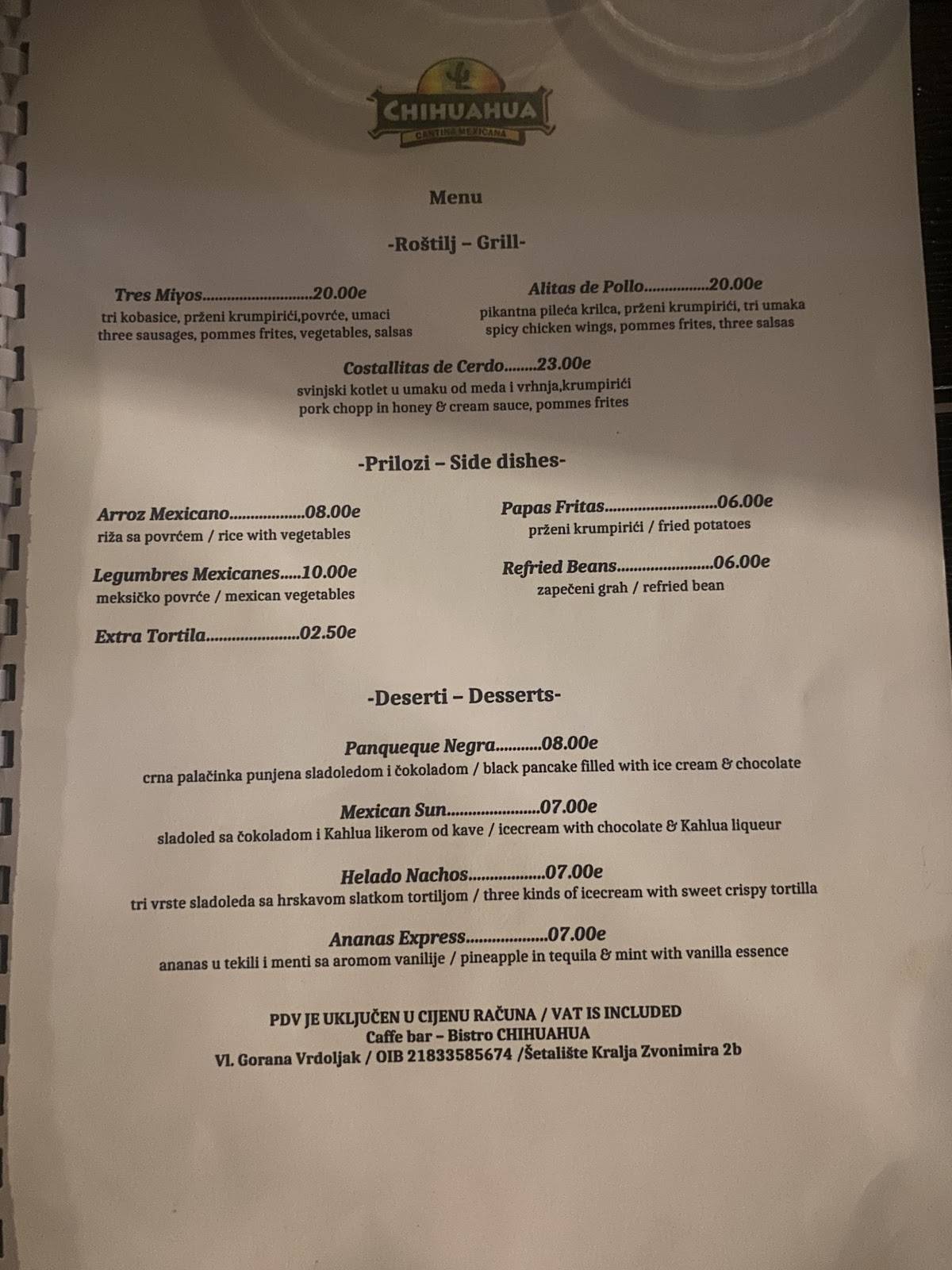 Menu di CHIHUAHUA Cantina Mexicana 