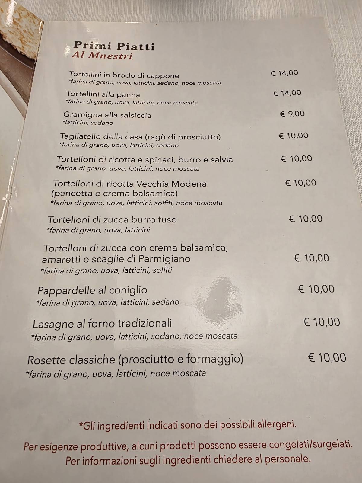 Menu di Ristorante Zoello