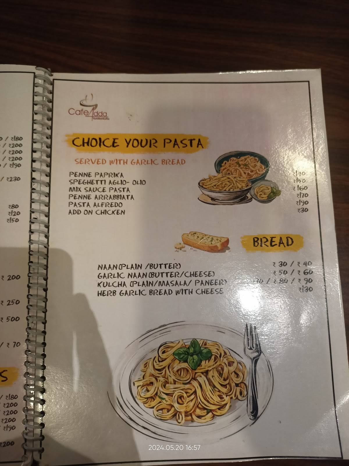 Càfè Addà. menu