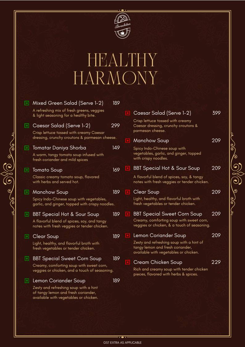 Brewbites café & Restaurant menu