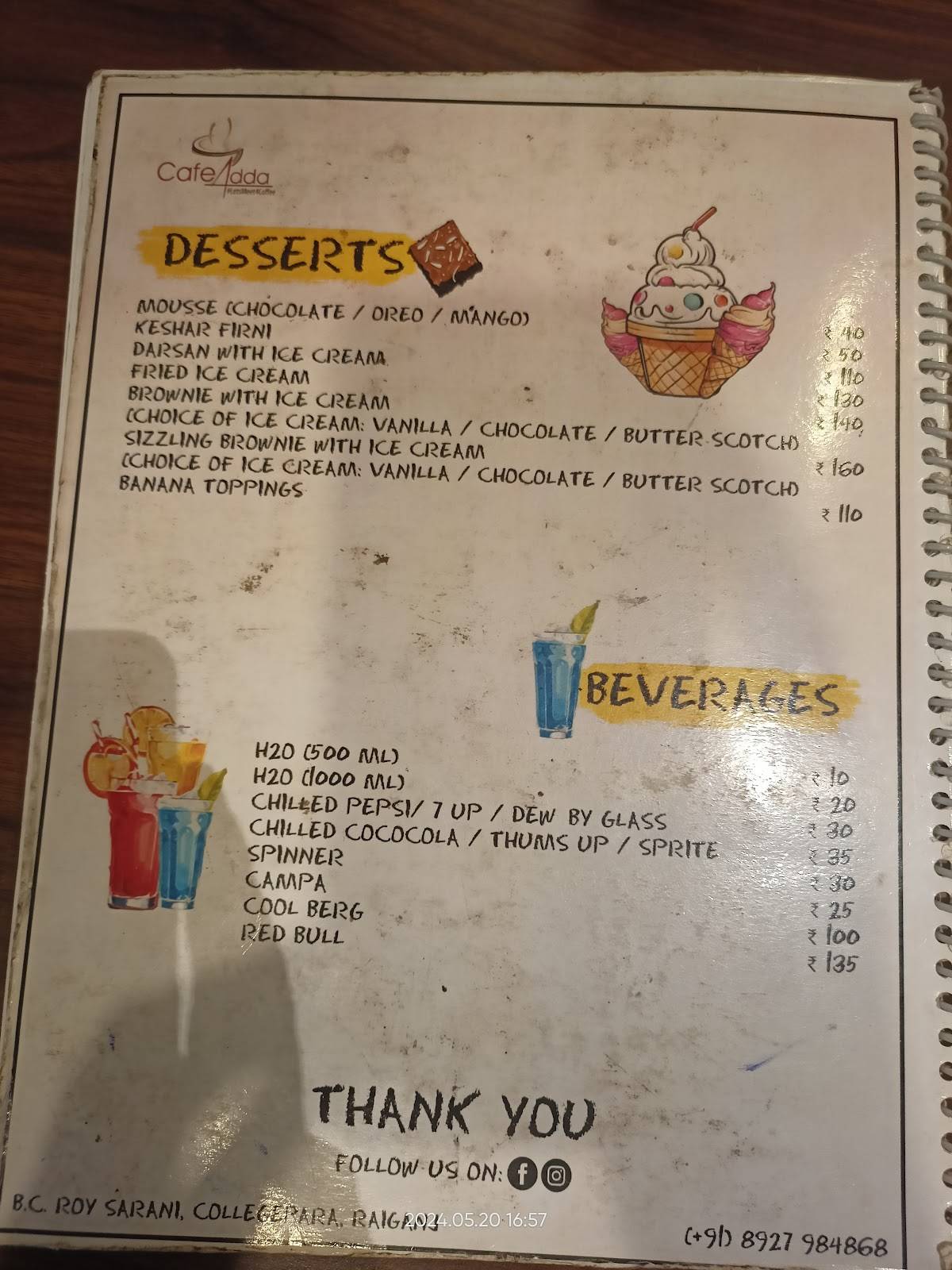 Càfè Addà. menu
