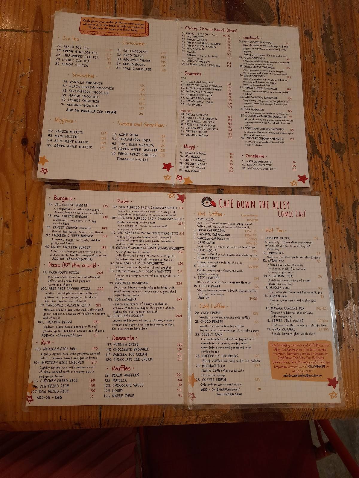 Cafe Down The Alley menu